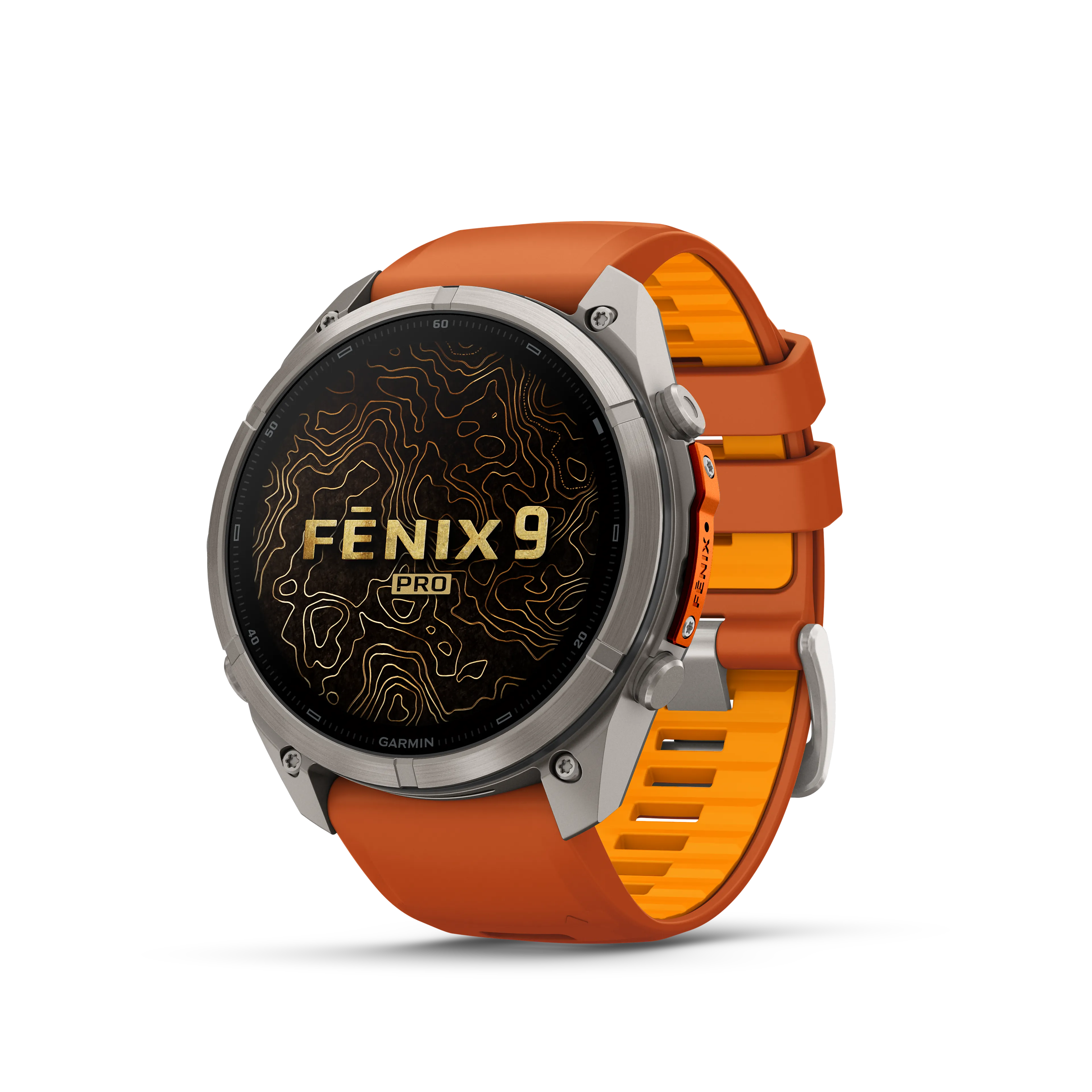 Fenix 9 Pro  inReach, 51 mm, Titanium with autumn orange/spark orange silicone band