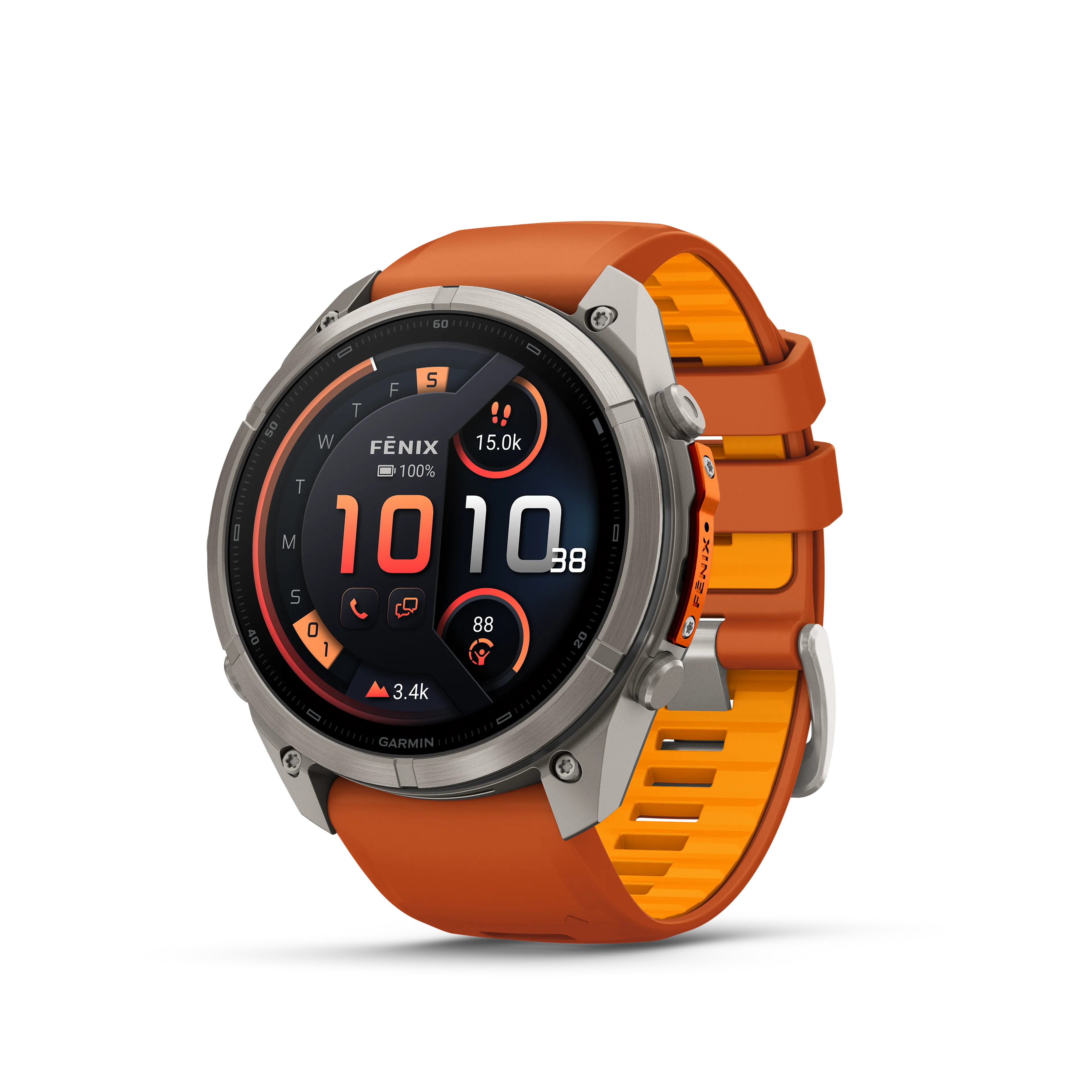 Fenix 9 Pro  inReach, 51 mm, Titanium with autumn orange/spark orange silicone band