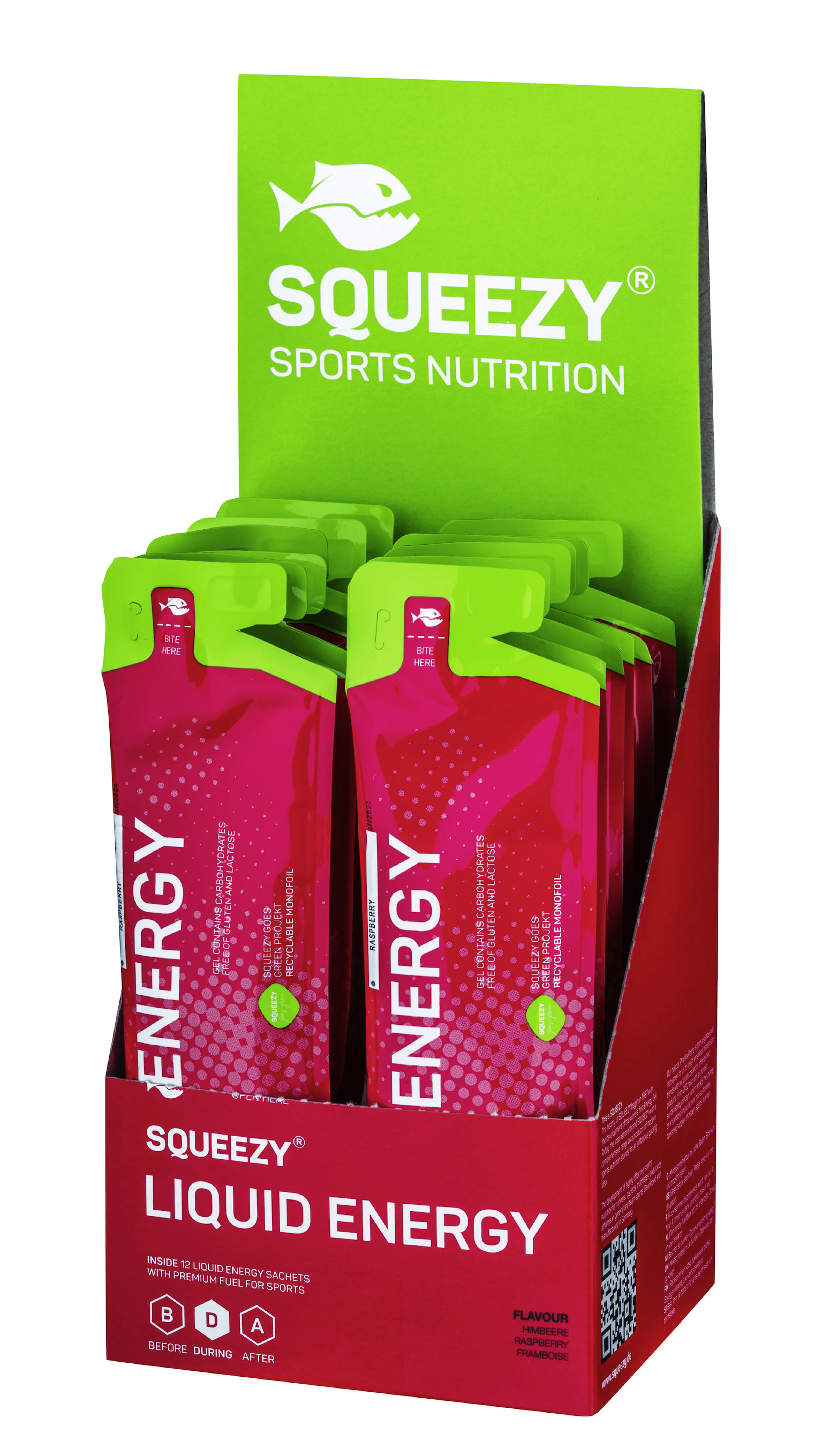 SQUEEZY Liquid Energy Bringebær 12x60 ml 