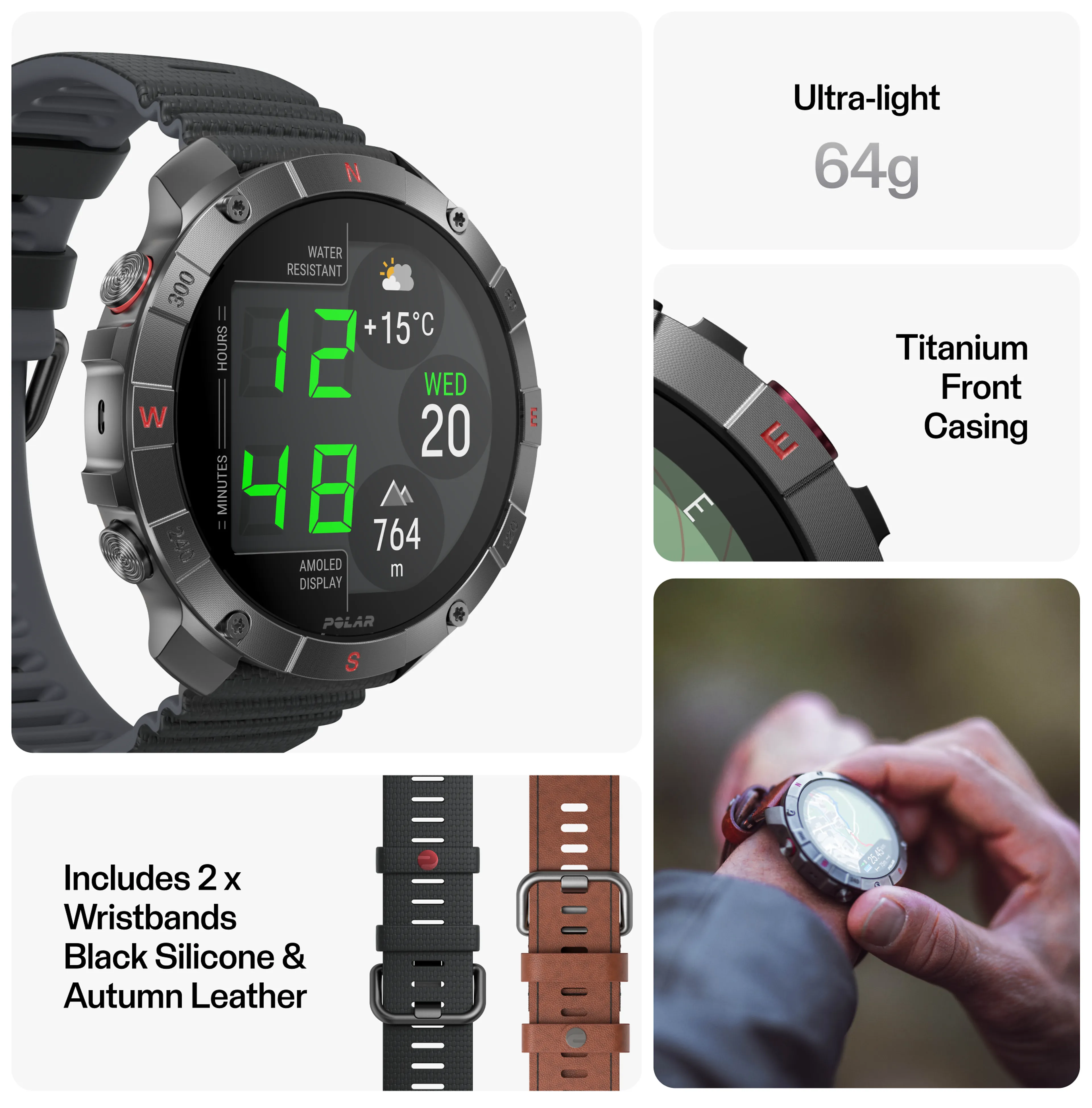 POLAR GRIT X2 PRO TI LTHR BRNZ M/L POLAR GRIT X2 PRO TI LTHR BRNZ M/L