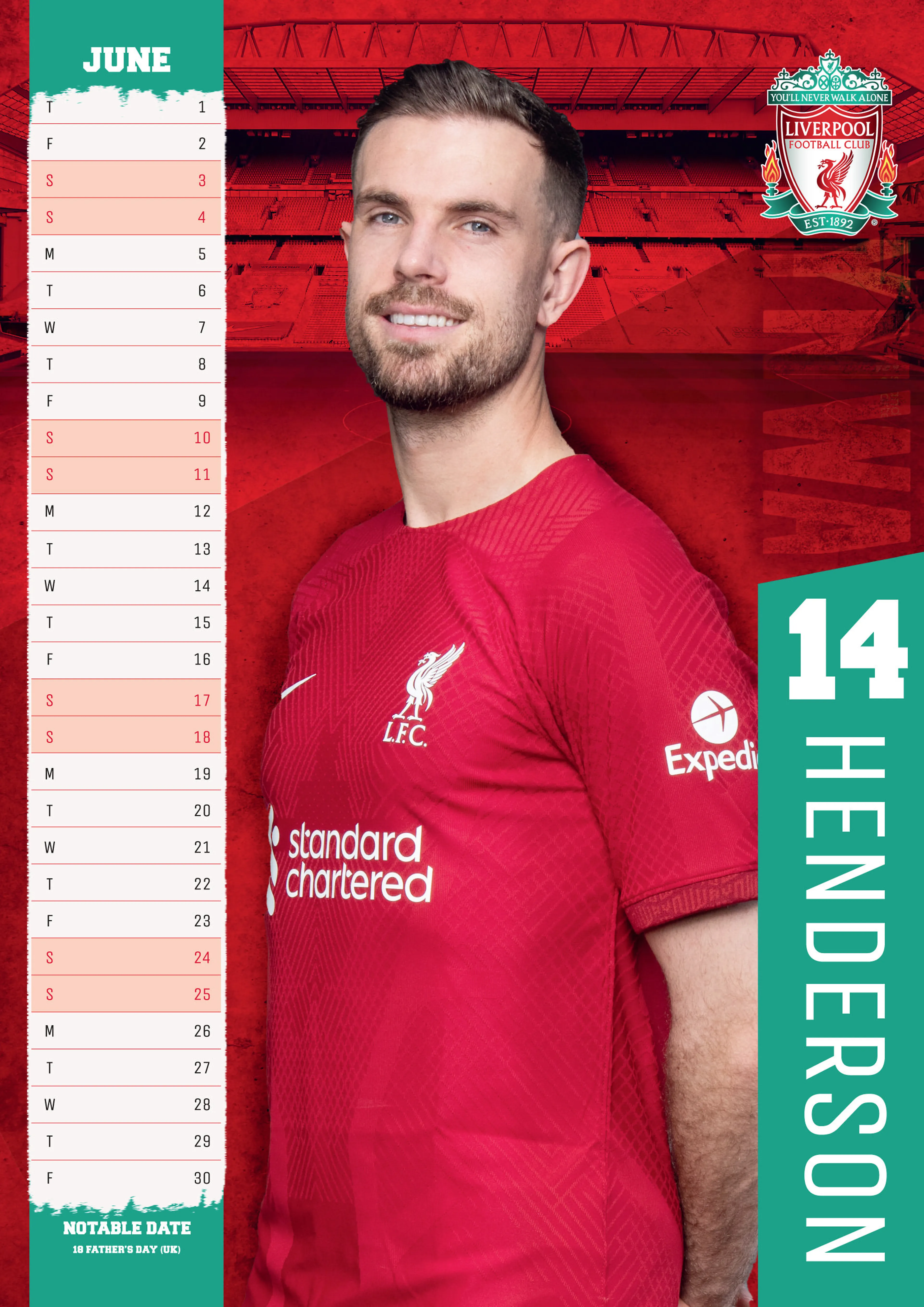 LIVERPOOL FC 2024 A3 CALENDAR