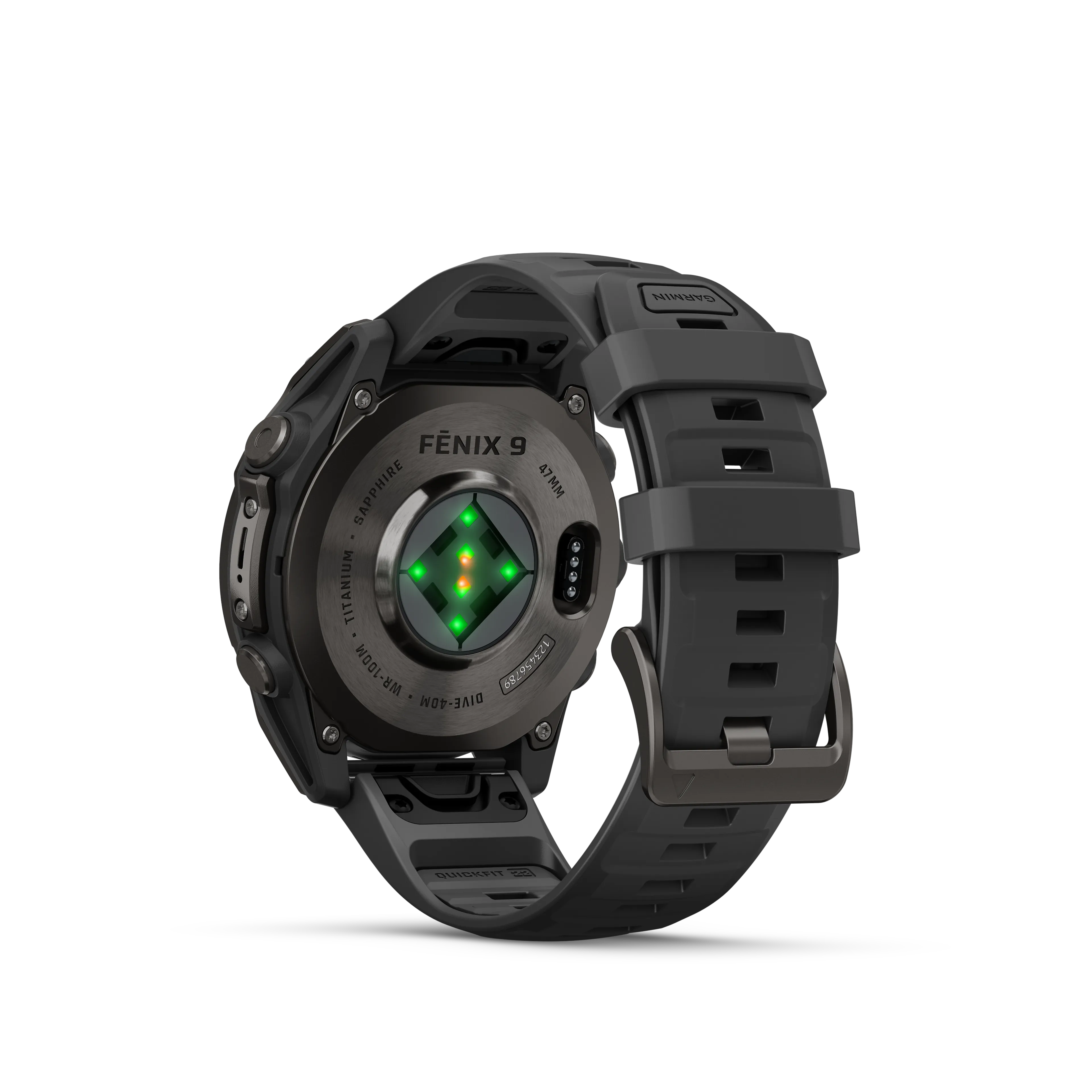 fenix 9 47mm DLC Smartwatch, Carbon gray DLC titanium with black silicone band