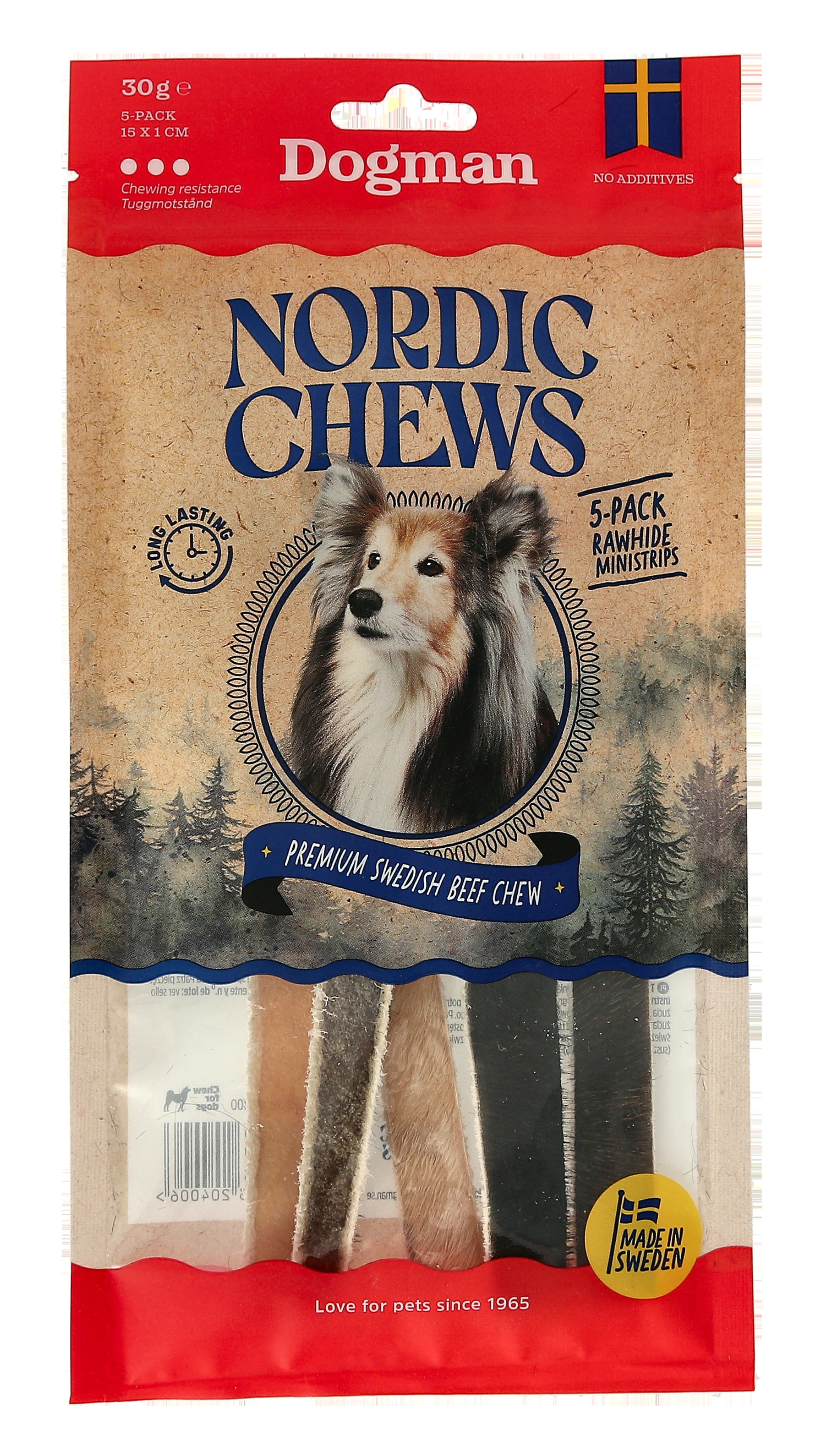 Dogman Nordic Chews Beef Rawhide Ministrips 5-pack
