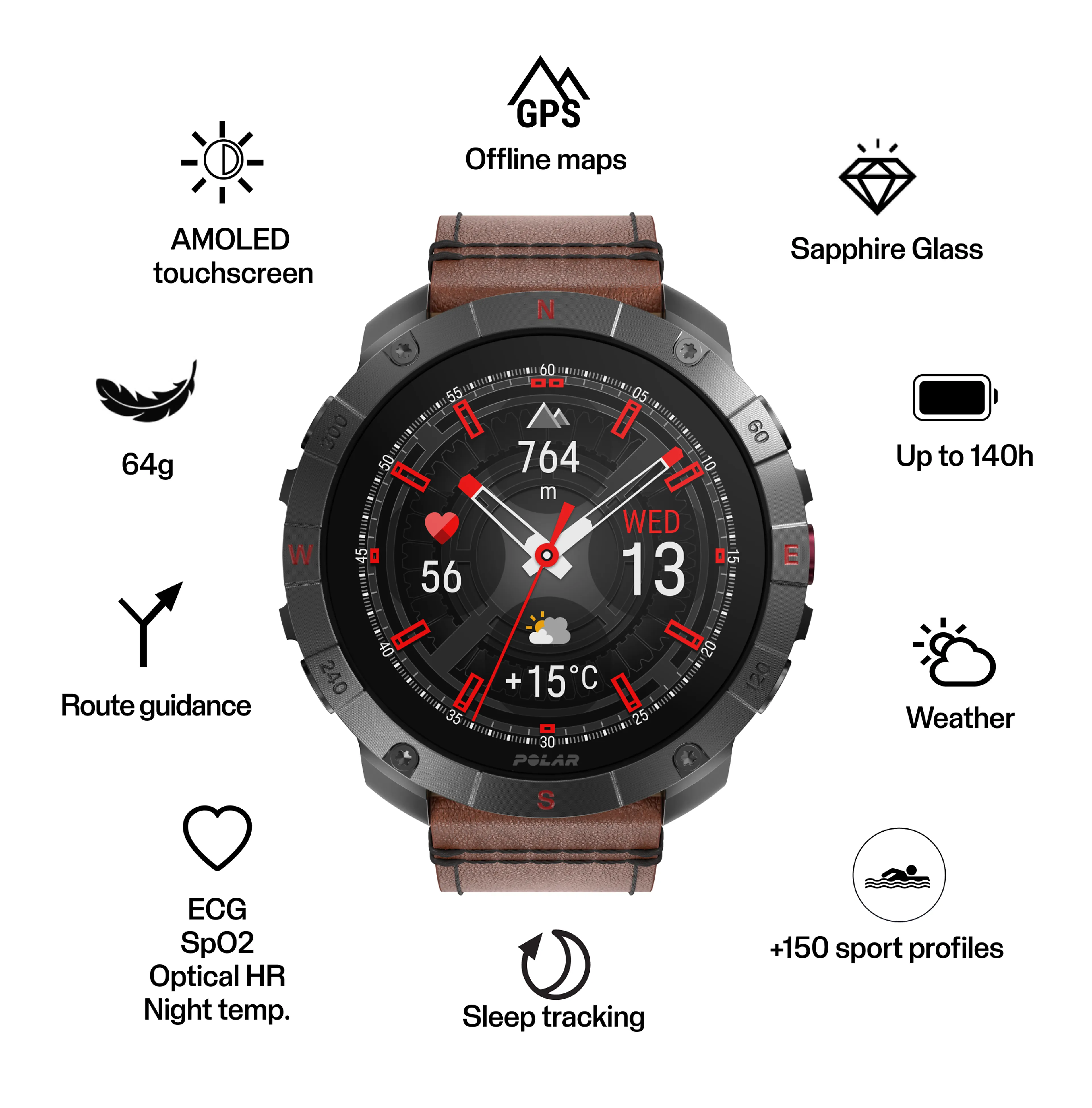 POLAR GRIT X2 PRO TI LTHR BRNZ M/L POLAR GRIT X2 PRO TI LTHR BRNZ M/L