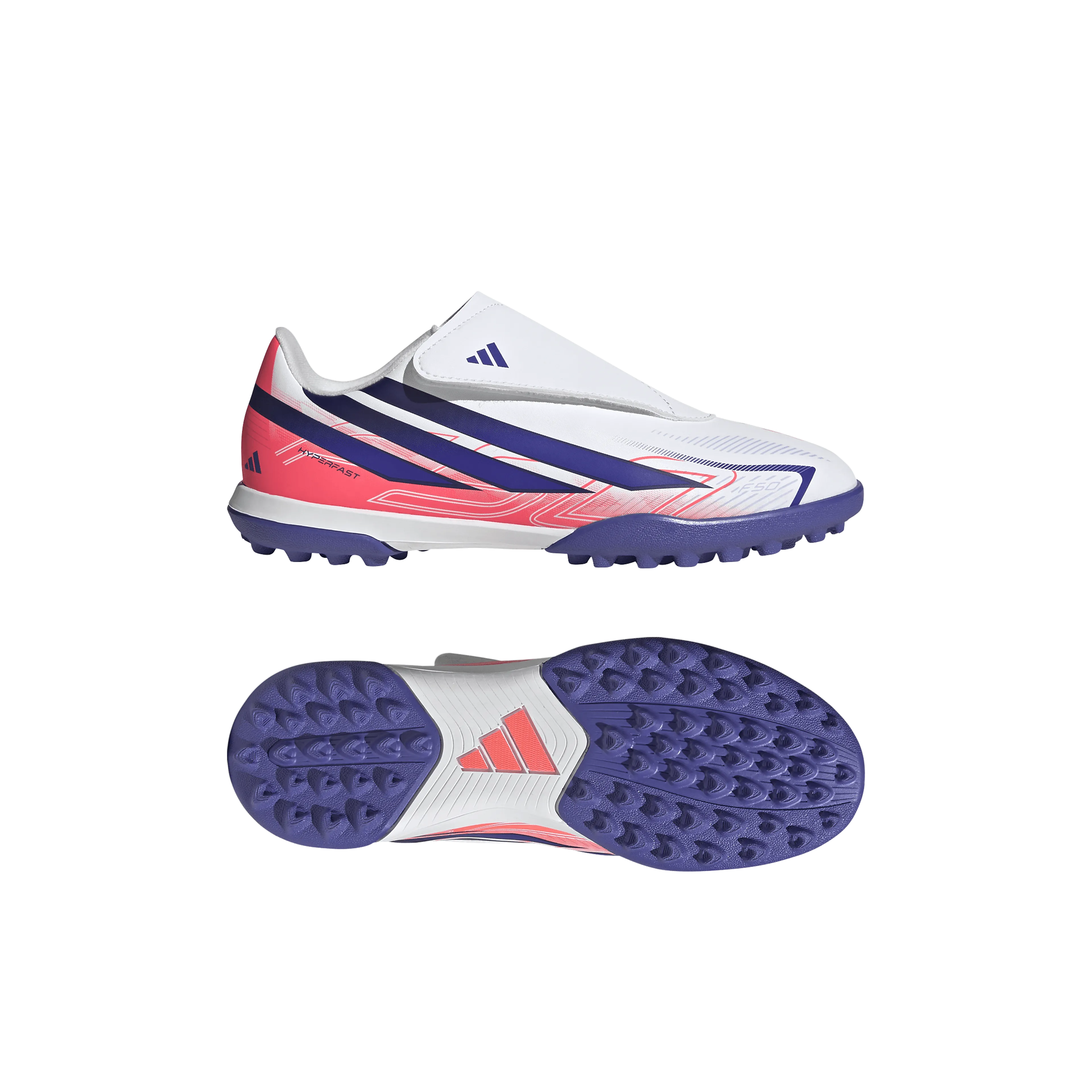 F50 Hyperfast Club Velcro Turf Fotballsko Grus/Kunstgress Barn