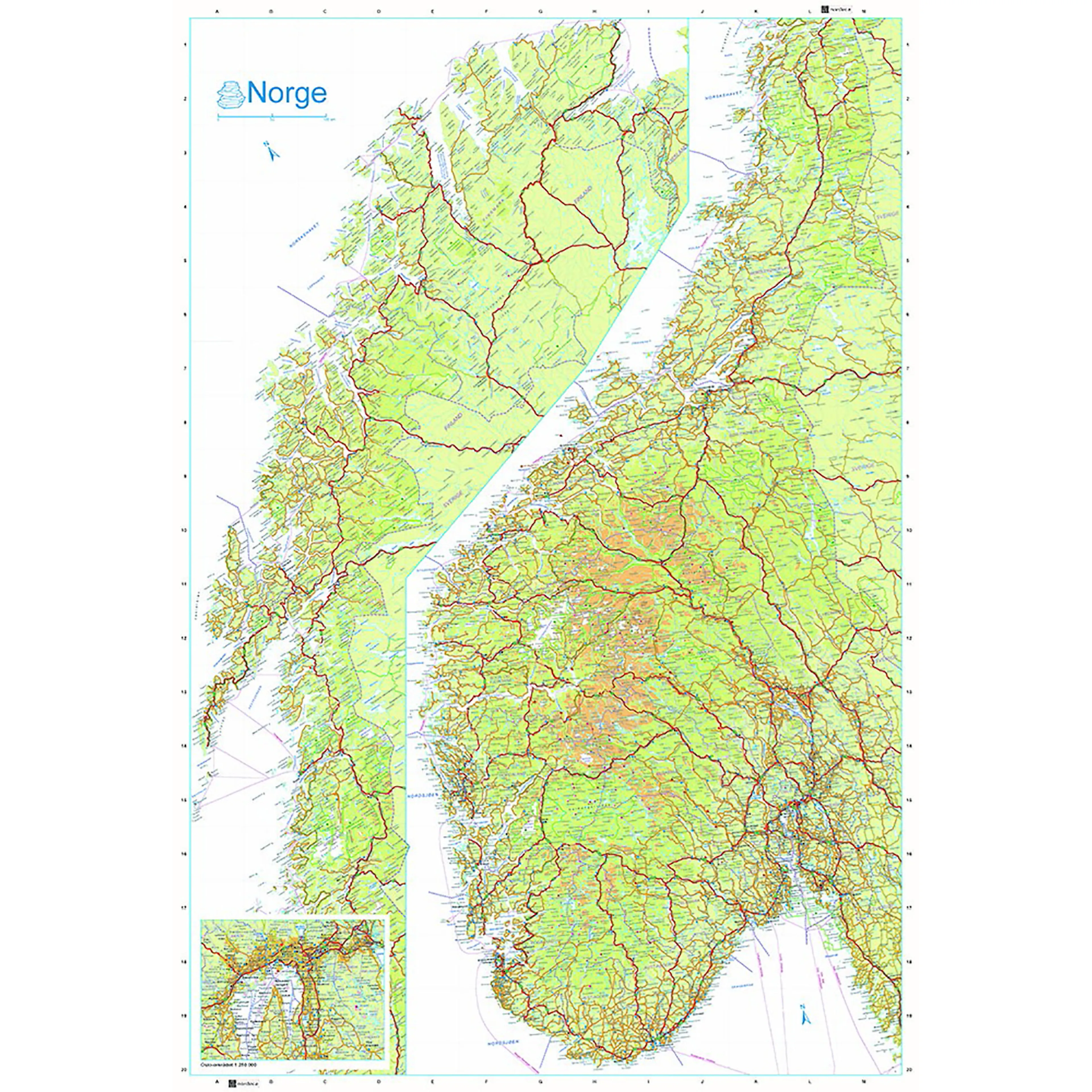 VEIKART NORGE 1:1 MILL VEGGKART