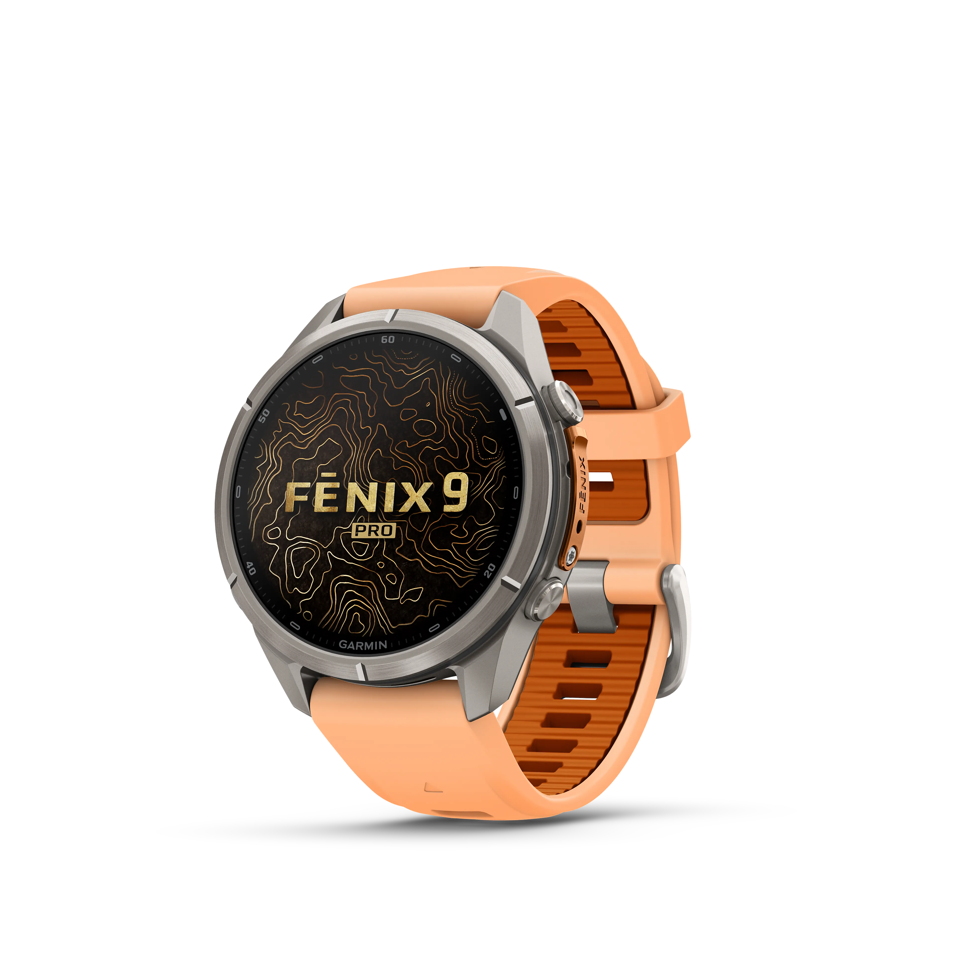 fenix 9 Pro inReach 43mm Ti Smartwatch, Titanium with shell pink/autumn orange silicone band