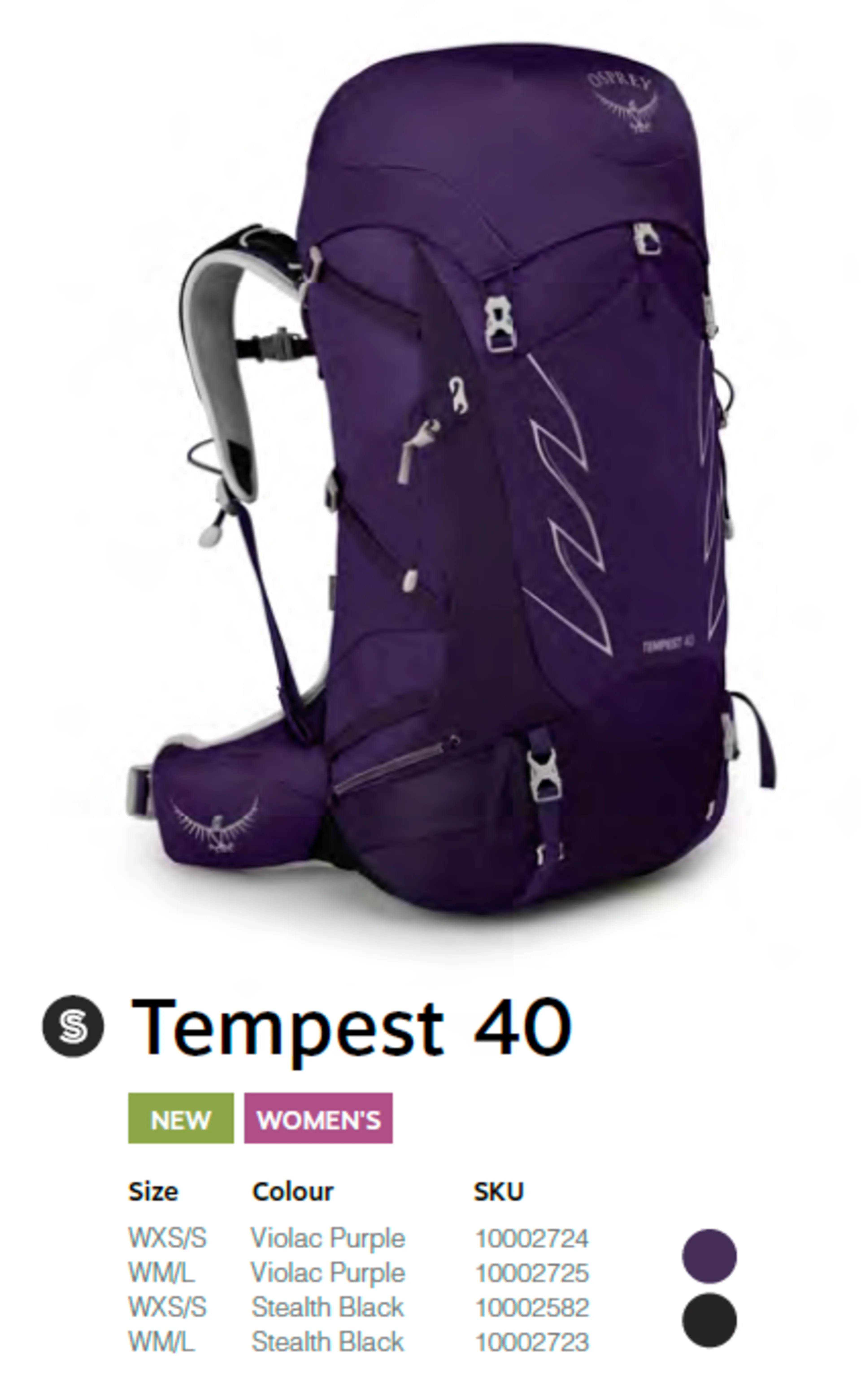 Tempest 40 tursekk dame
