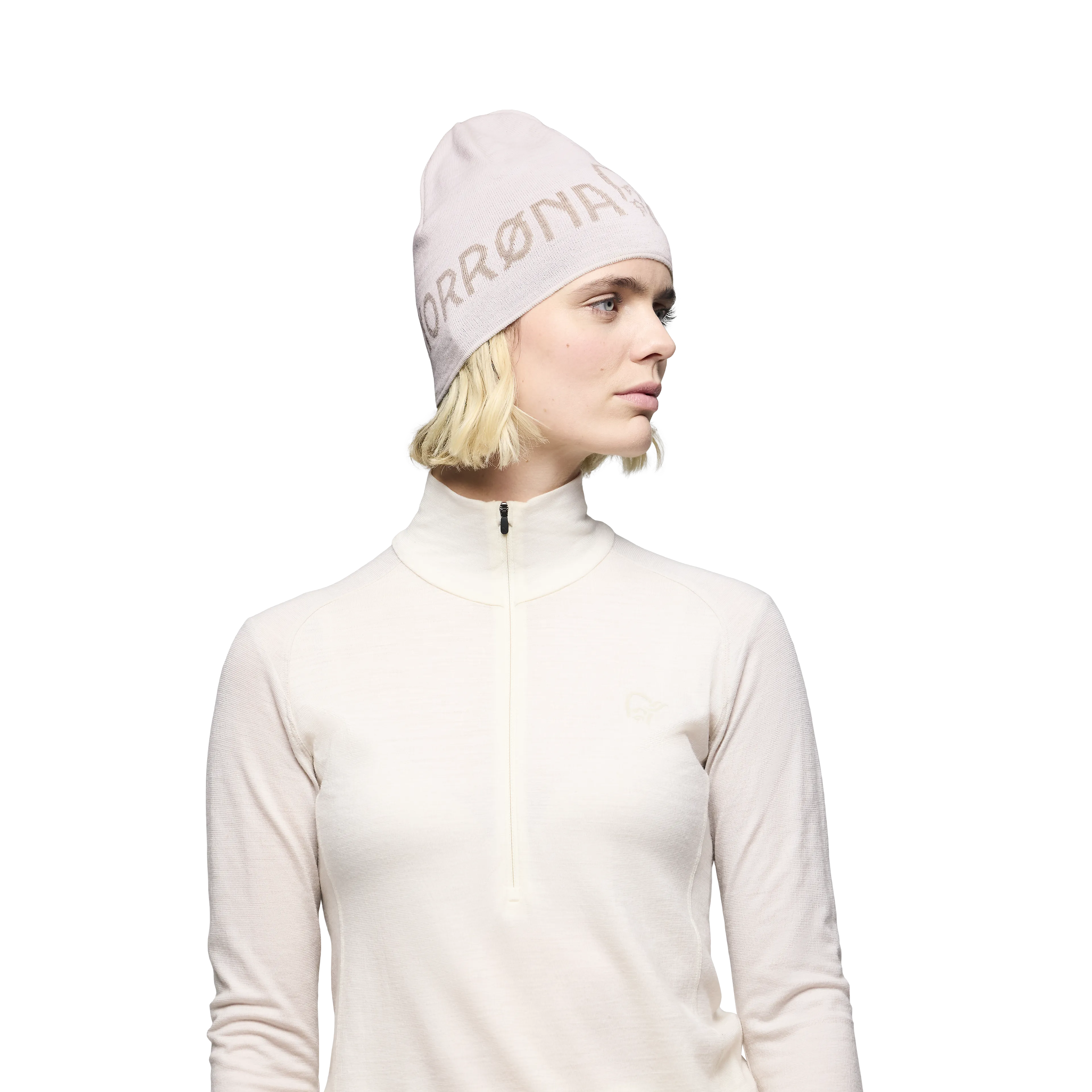 /29 light merinoUll logo Beanie