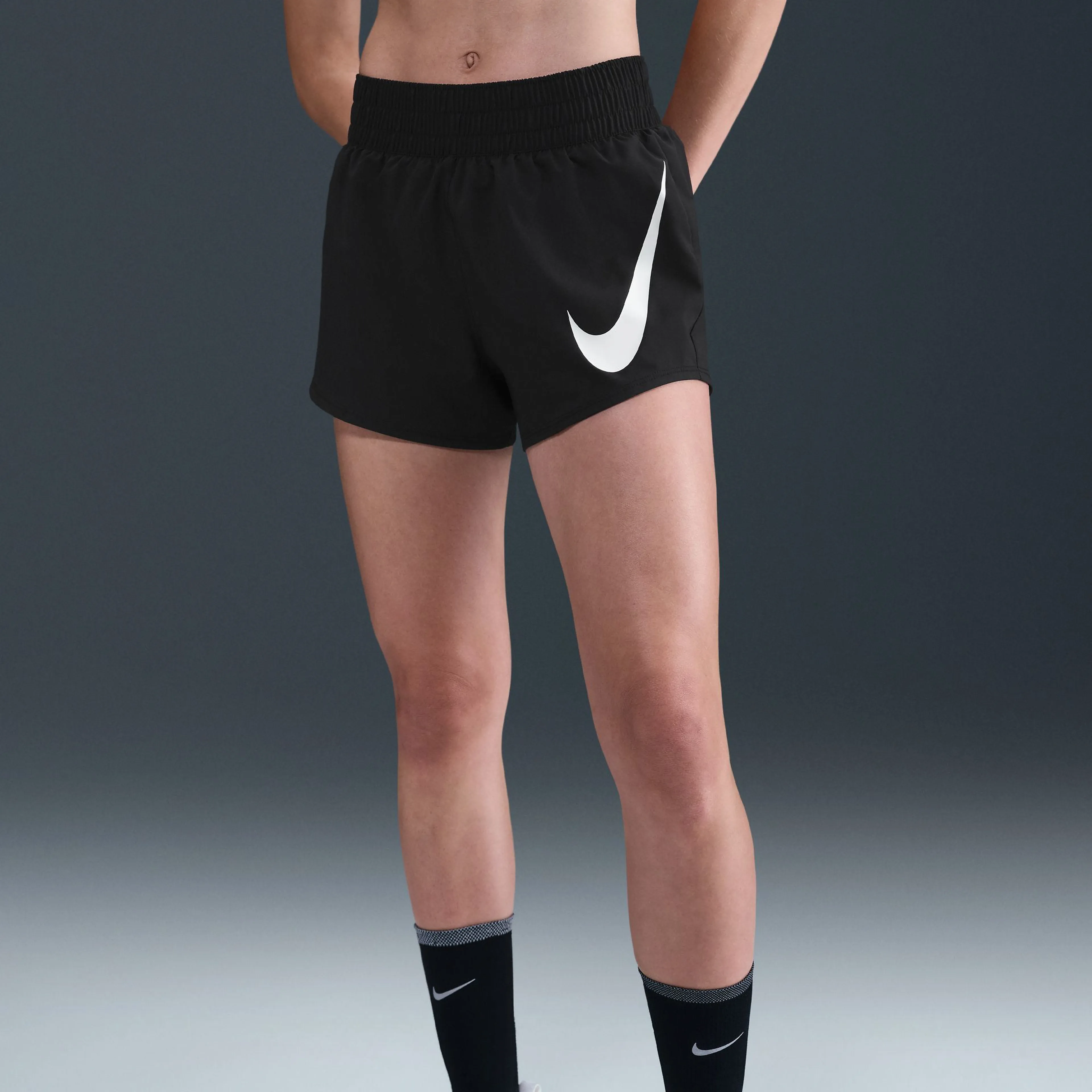 One Swoosh Women's Dri-FIT Mid-Rise Loose 3" Brief-Lined Running Shorts