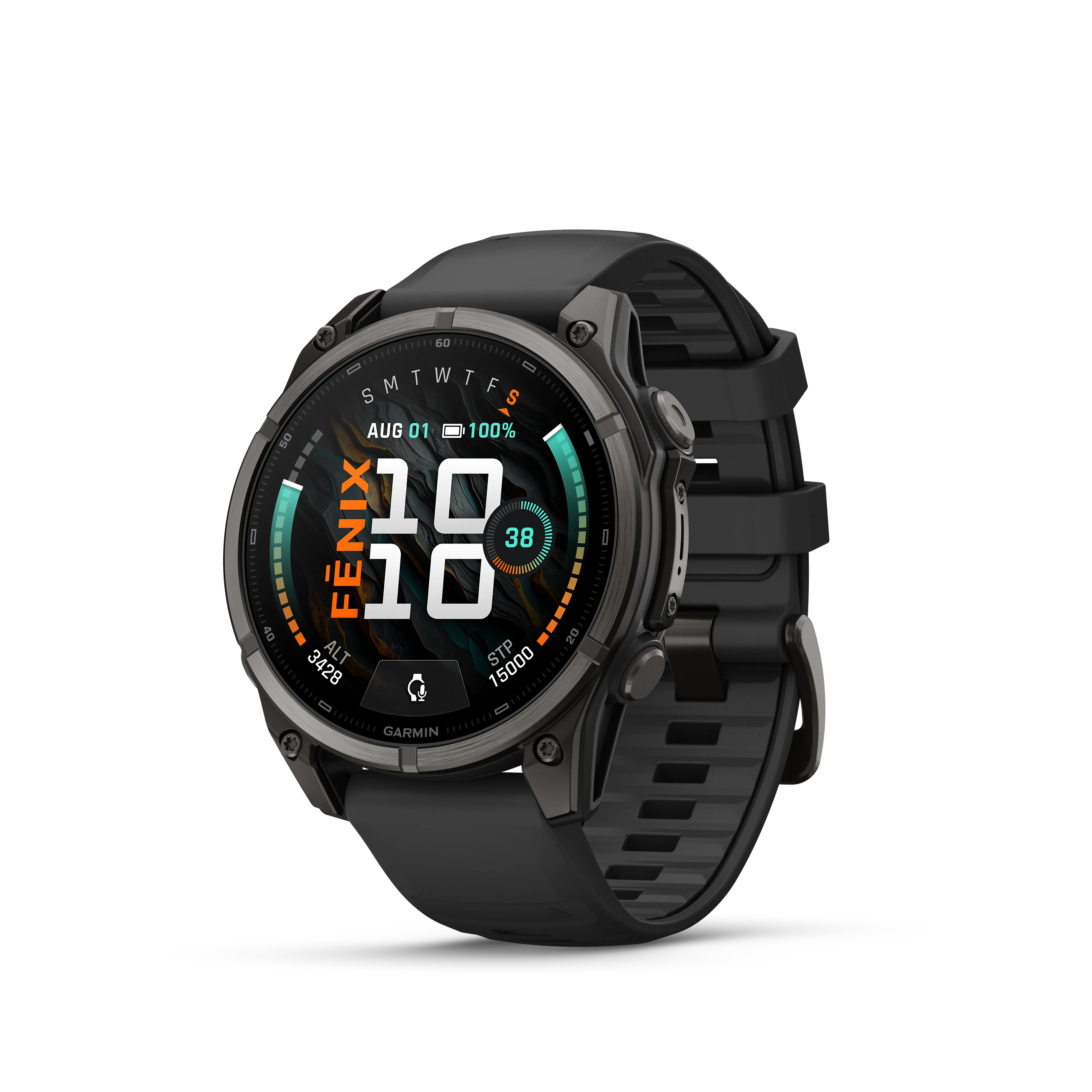 fenix 9 47mm DLC Smartwatch, Carbon gray DLC titanium with black silicone band