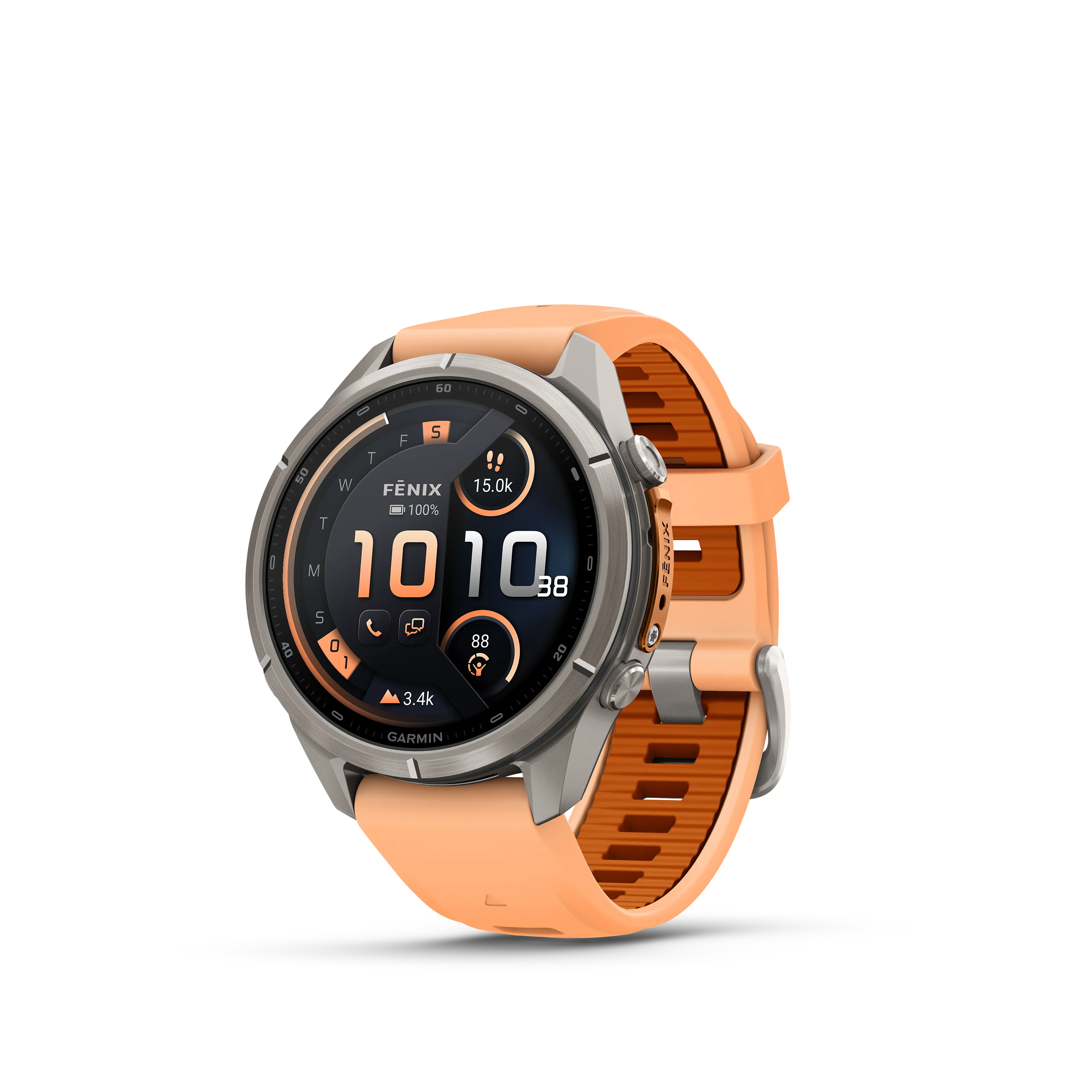 fenix 9 Pro inReach 43mm Ti Smartwatch, Titanium with shell pink/autumn orange silicone band