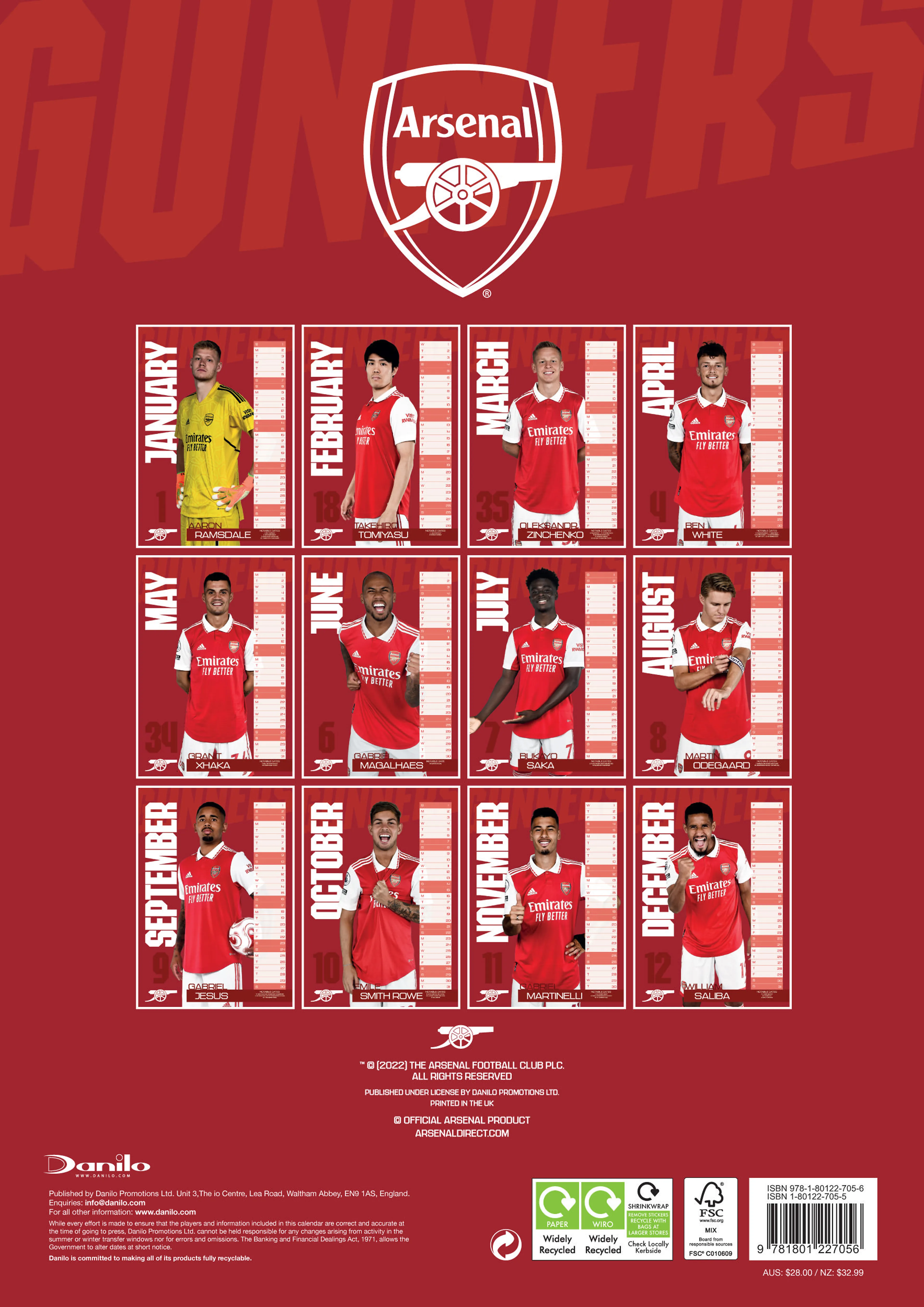 ARSENAL FC 2024 A3 KALENDER ARSENAL FC 2024 A3 KALENDER