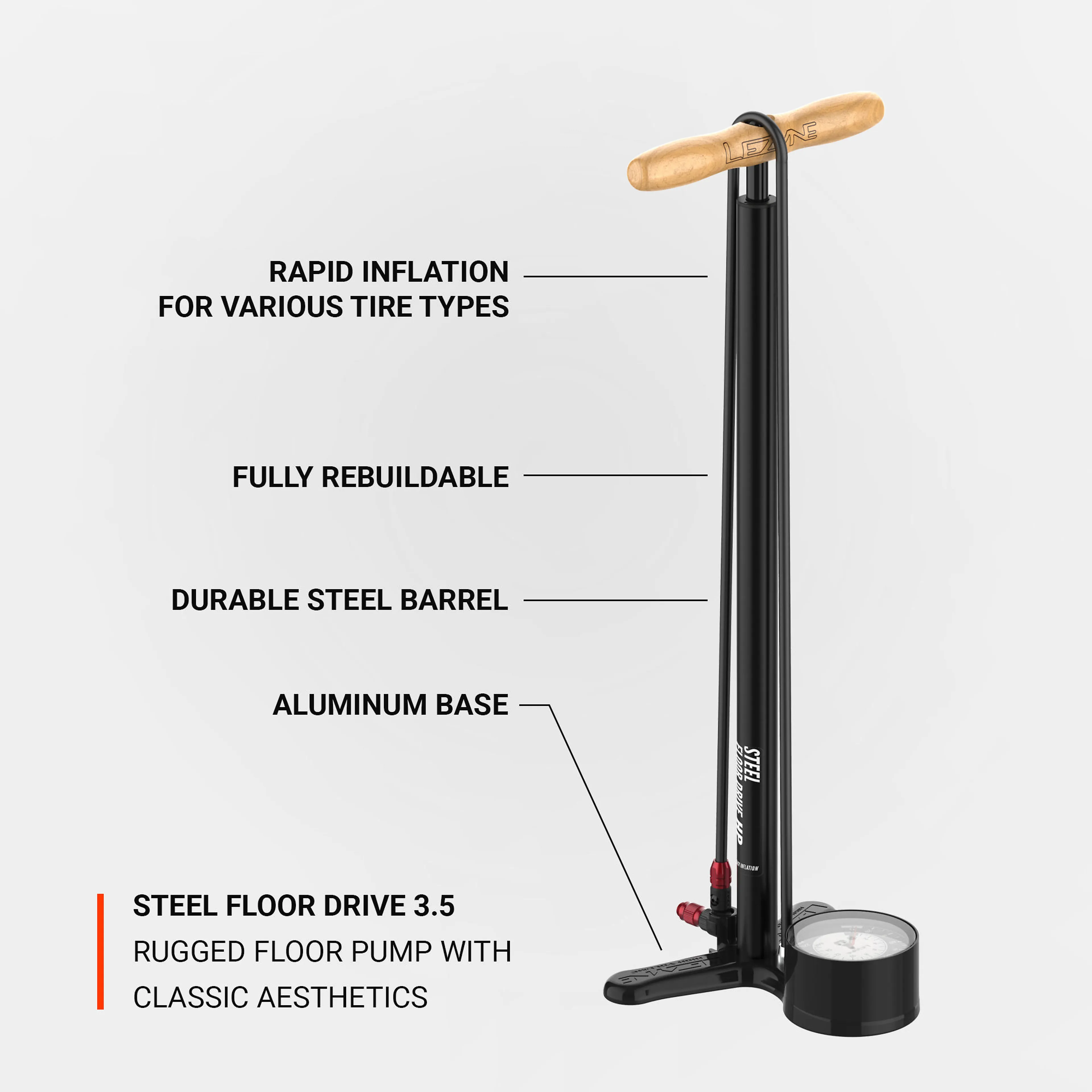 Gulvpumpe STEEL FLOOR DRIVE 3.5-BLACK