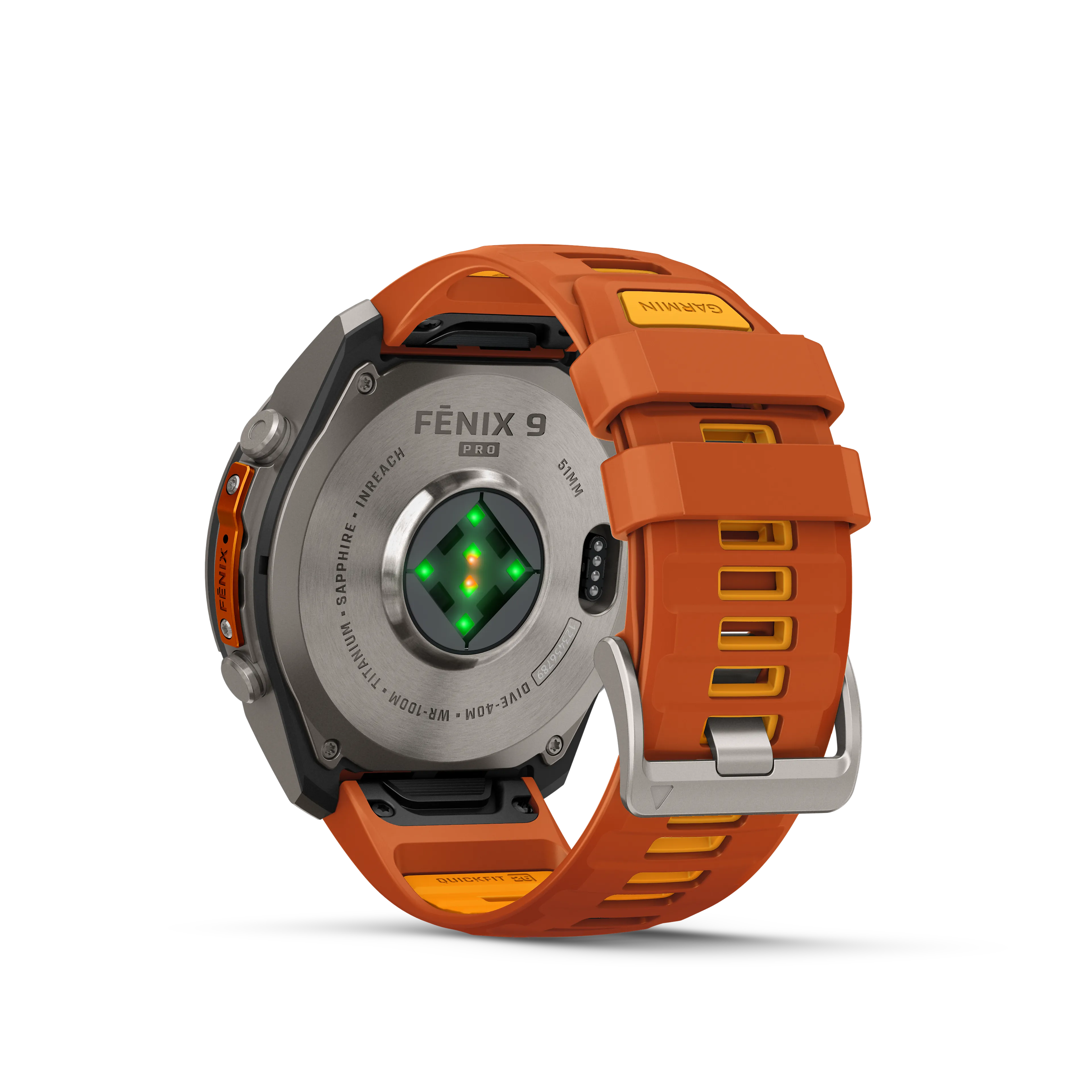 Fenix 9 Pro  inReach, 51 mm, Titanium with autumn orange/spark orange silicone band