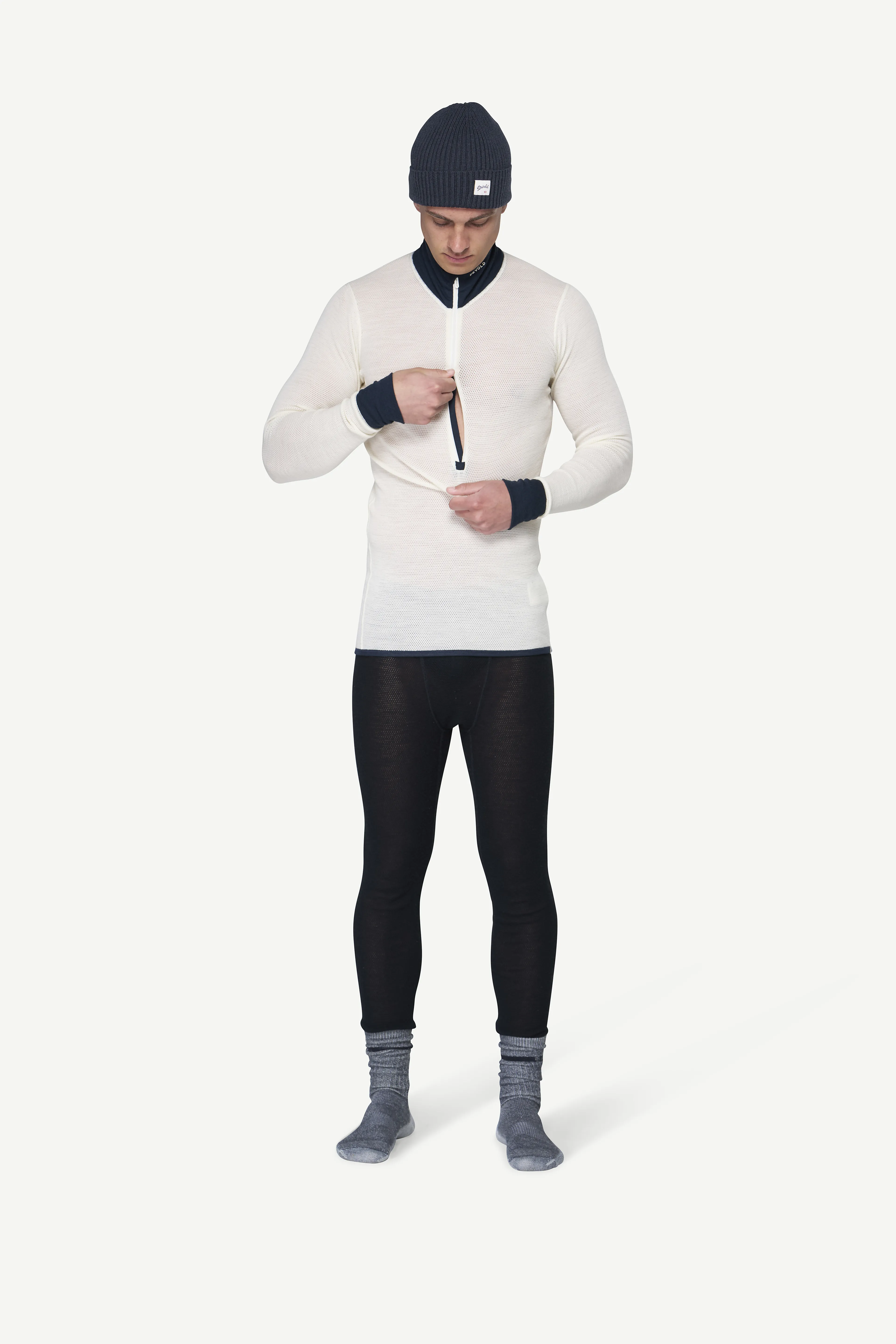 WOOL MESH 190 ZIP NECK MAN