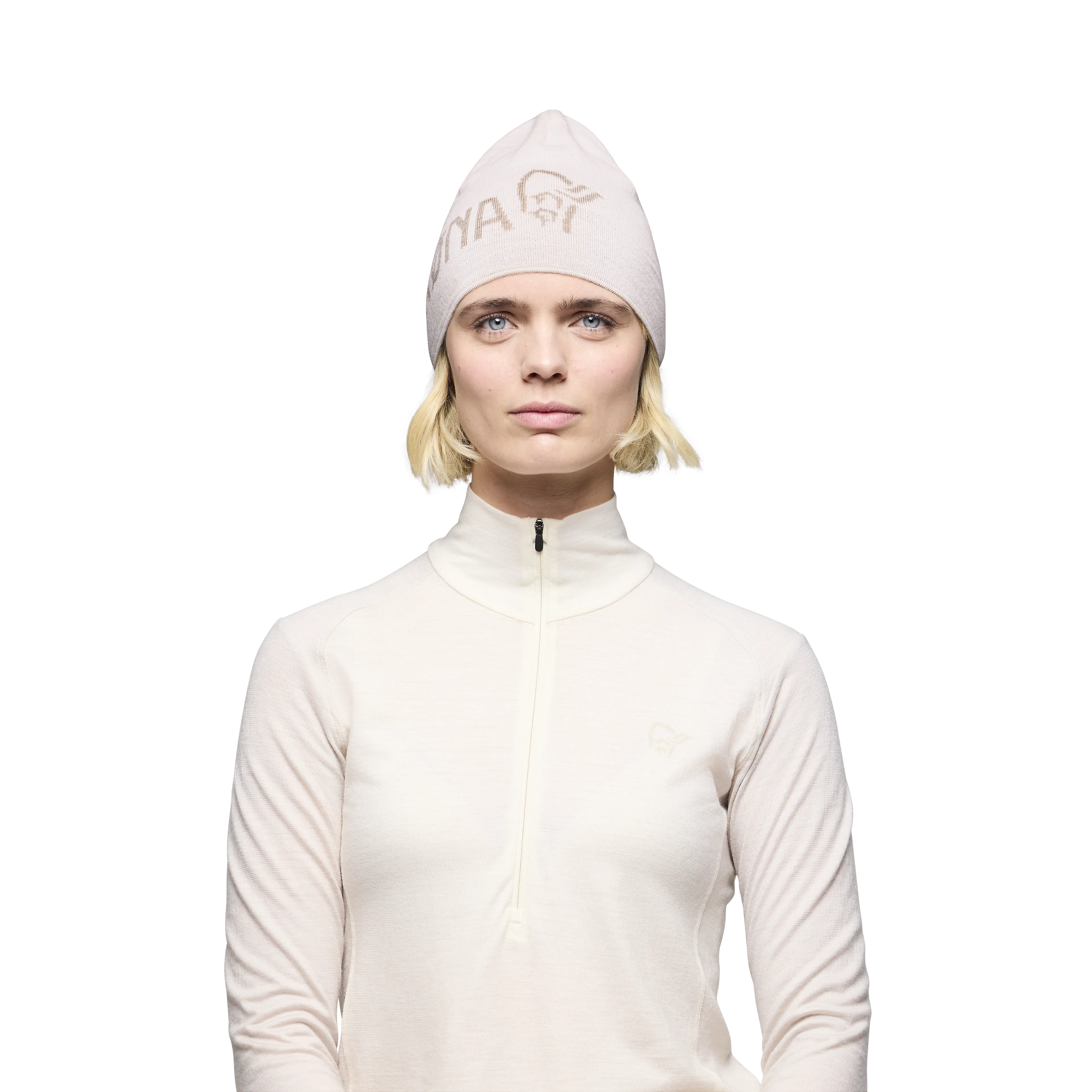 /29 light merinoUll logo Beanie