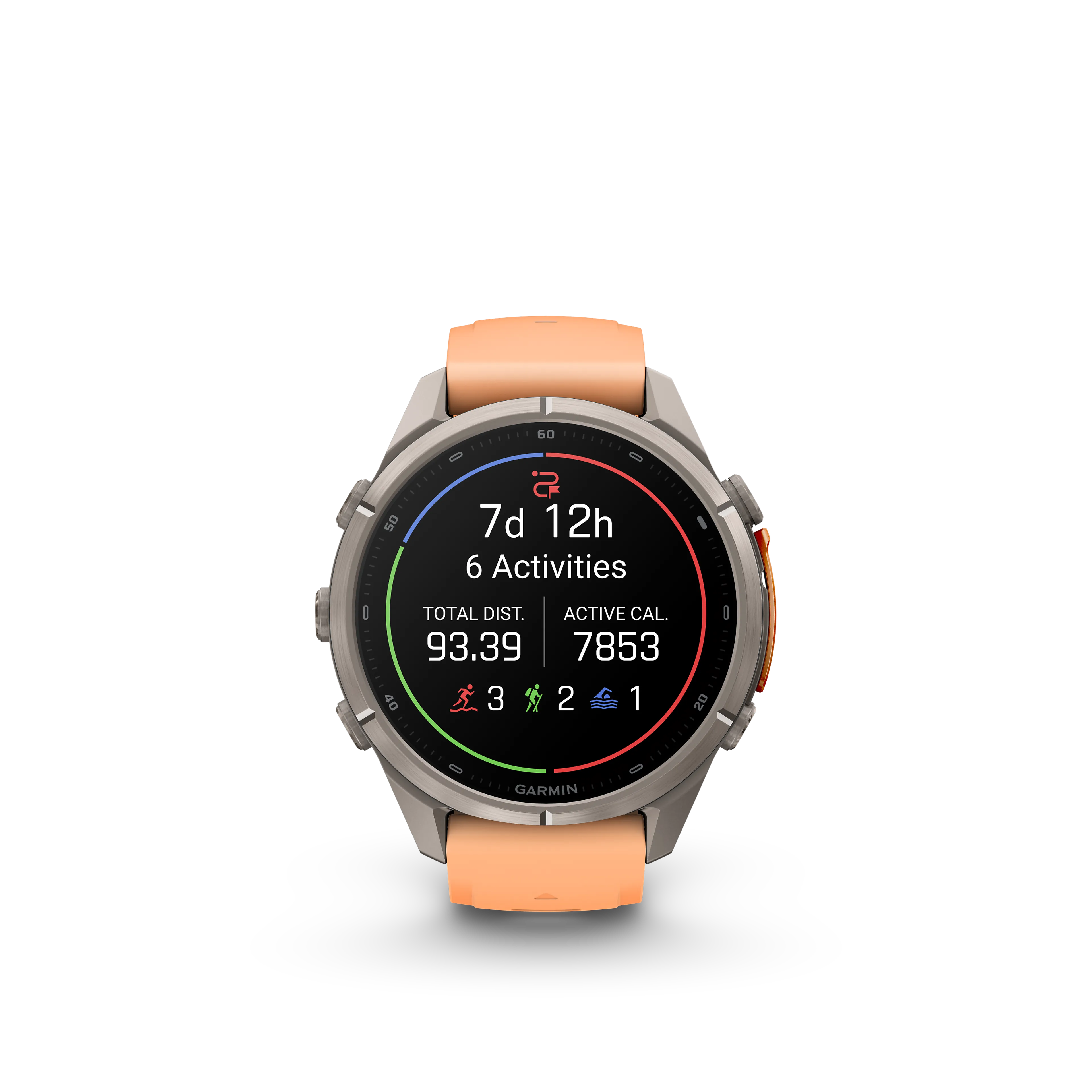 fenix 9 Pro inReach 43mm Ti Smartwatch, Titanium with shell pink/autumn orange silicone band