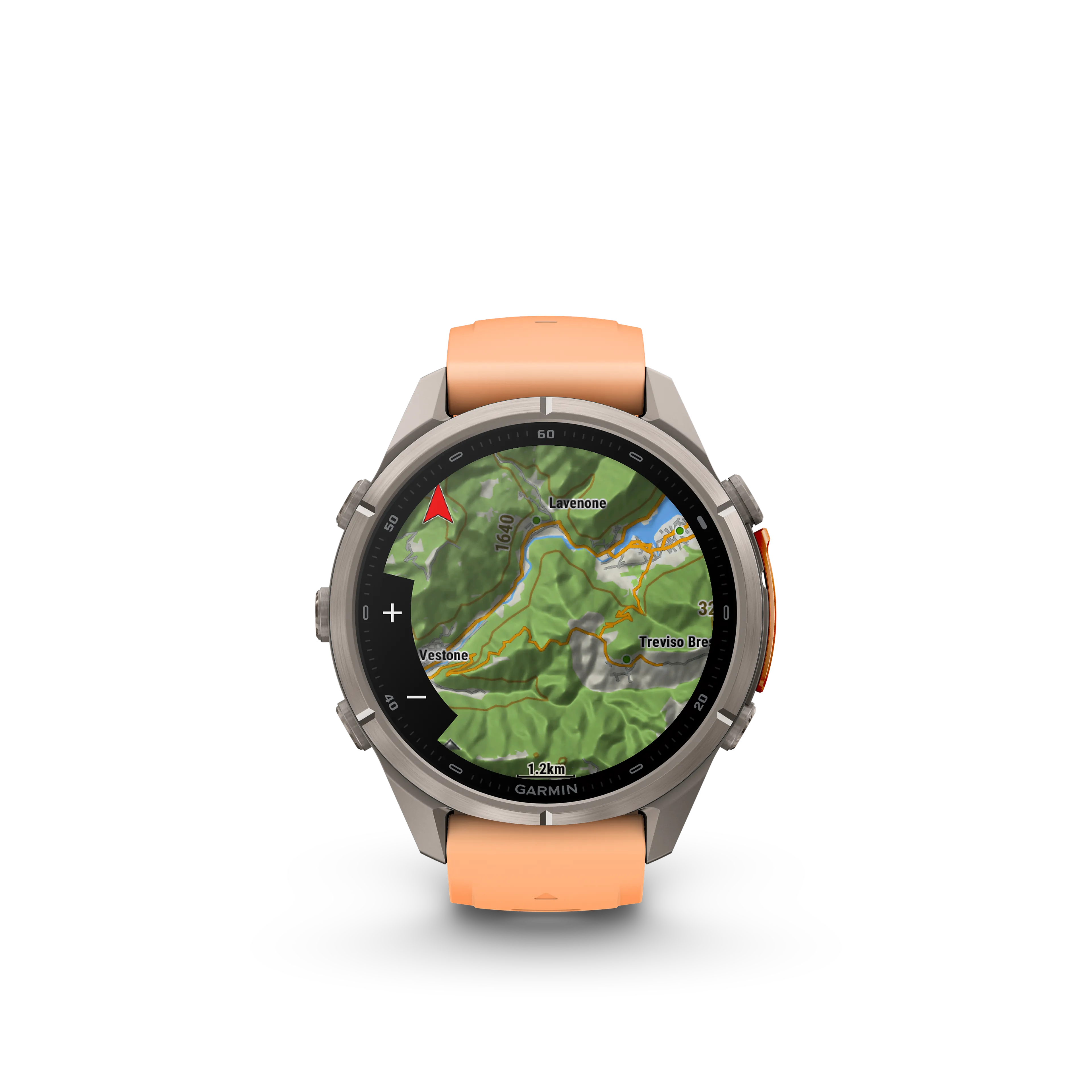 fenix 9 Pro inReach 43mm Ti Smartwatch, Titanium with shell pink/autumn orange silicone band