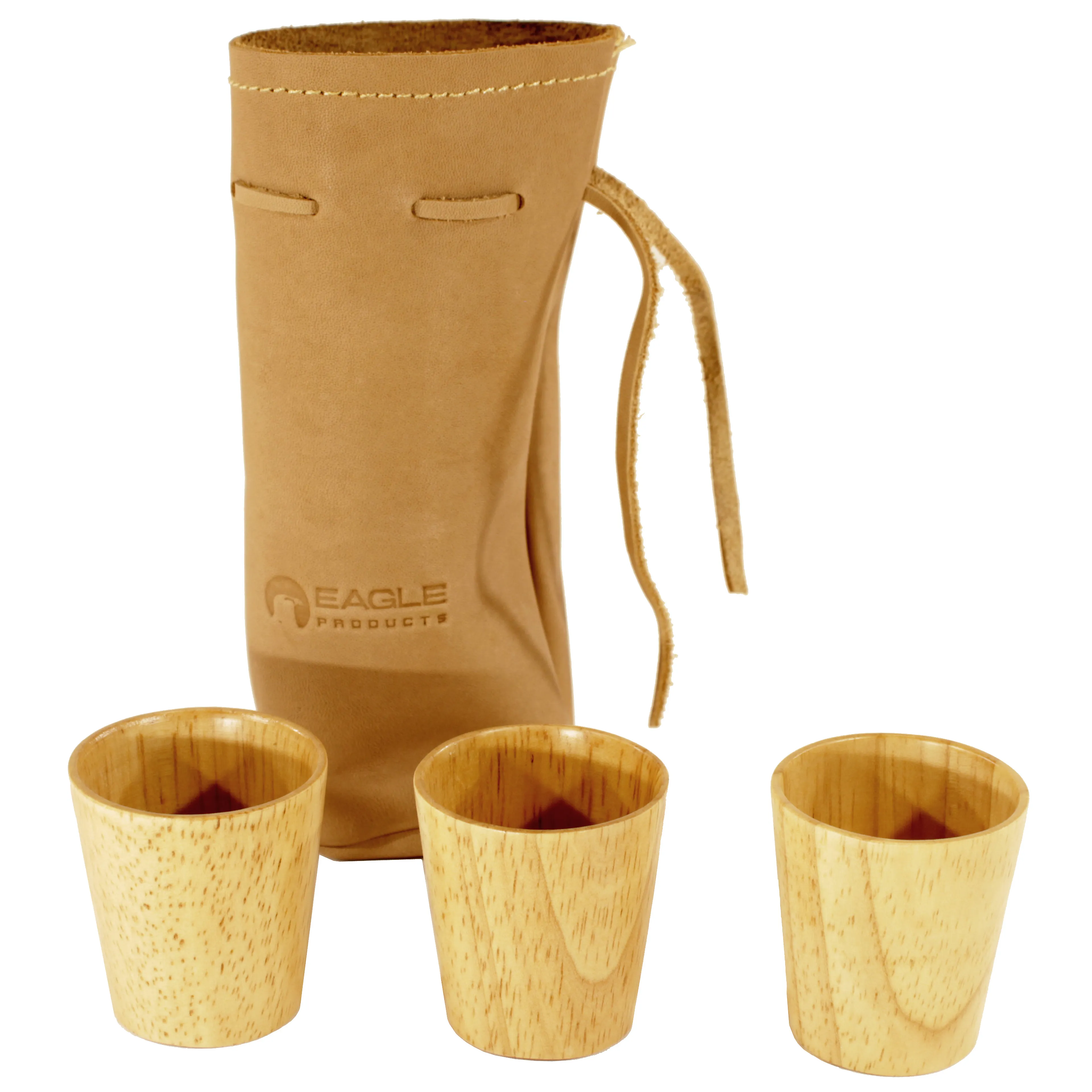 3pk drammeglass i tre m/skinnpose