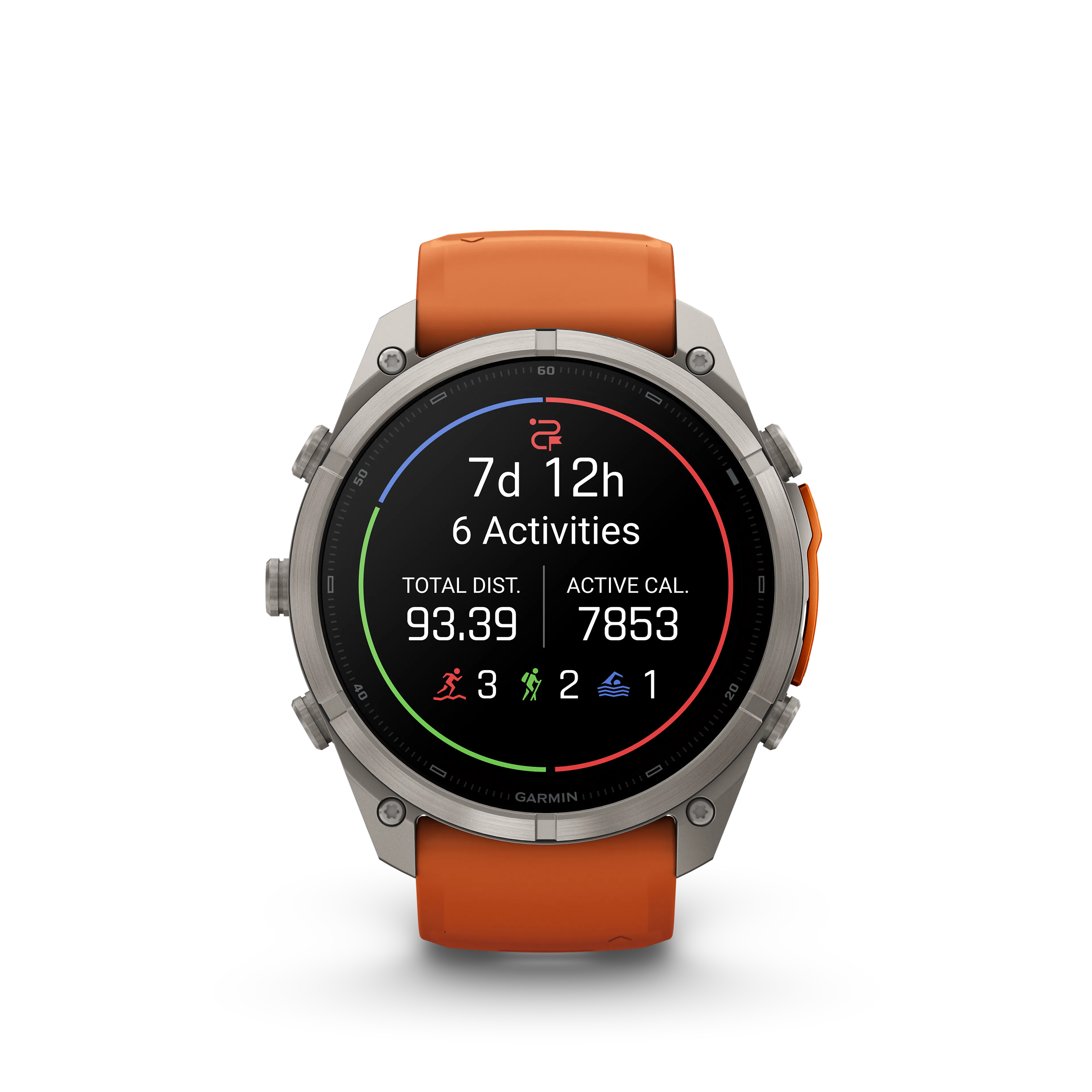 Fenix 9 Pro  inReach, 51 mm, Titanium with autumn orange/spark orange silicone band