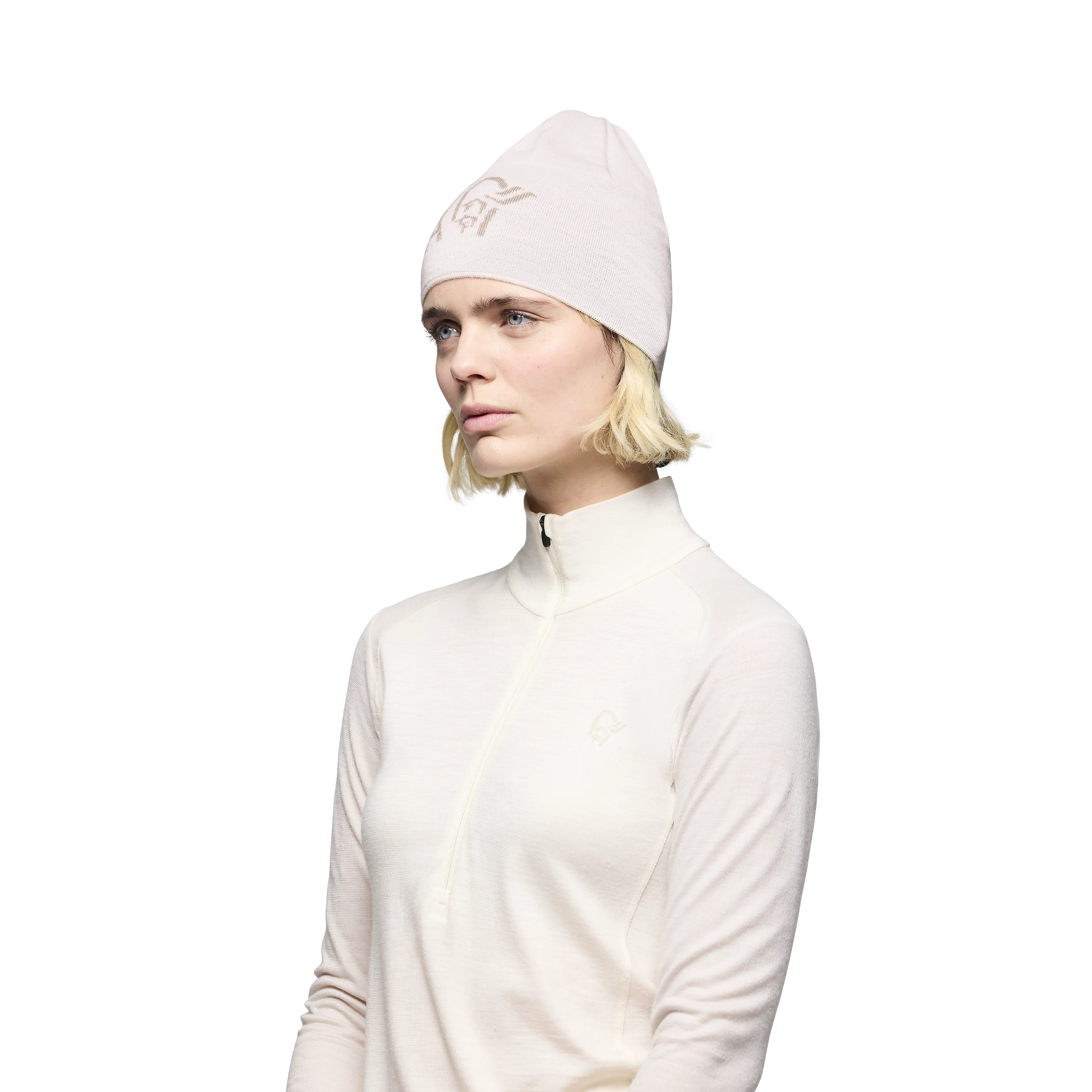 /29 light merinoUll logo Beanie