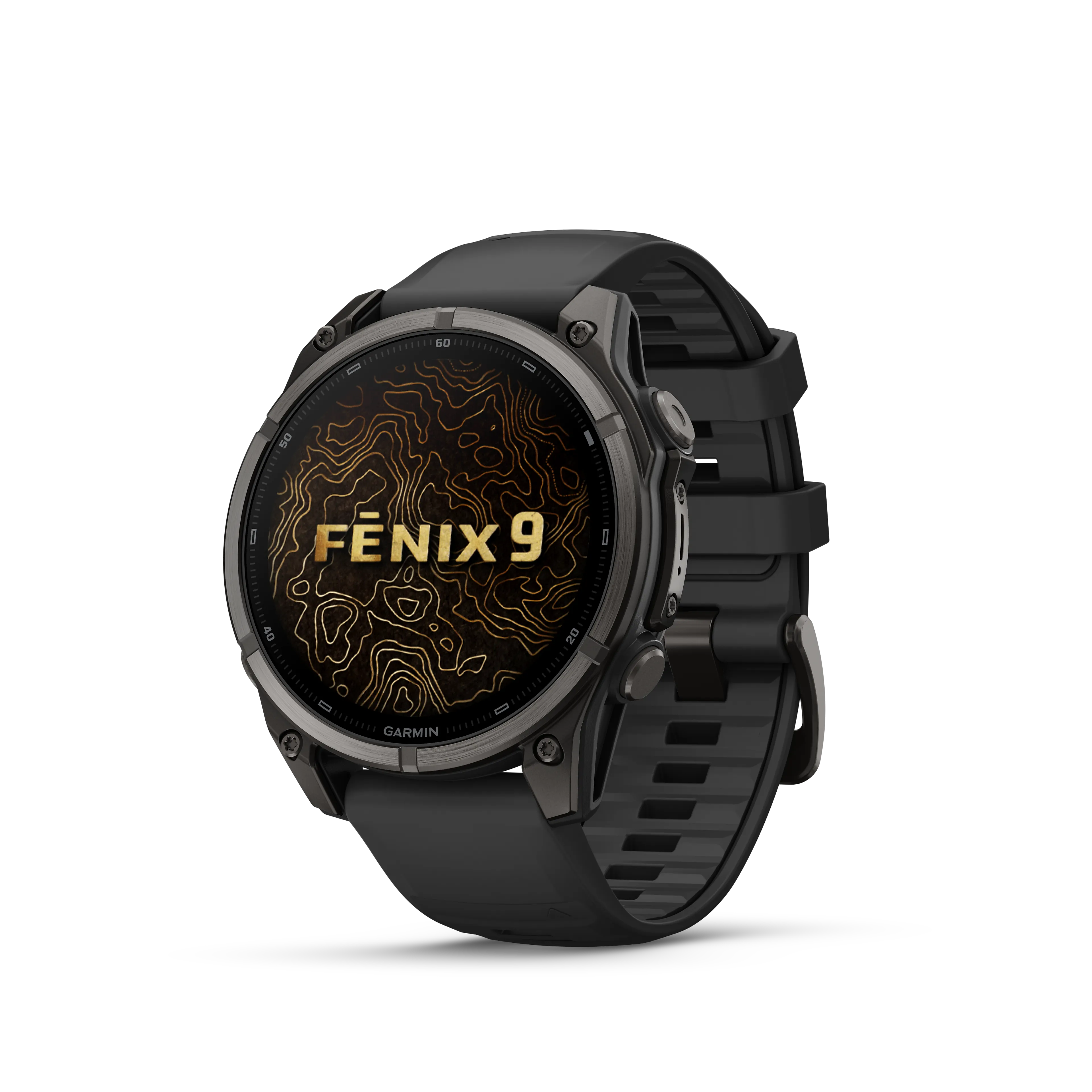 fenix 9 47mm DLC Smartwatch, Carbon gray DLC titanium with black silicone band