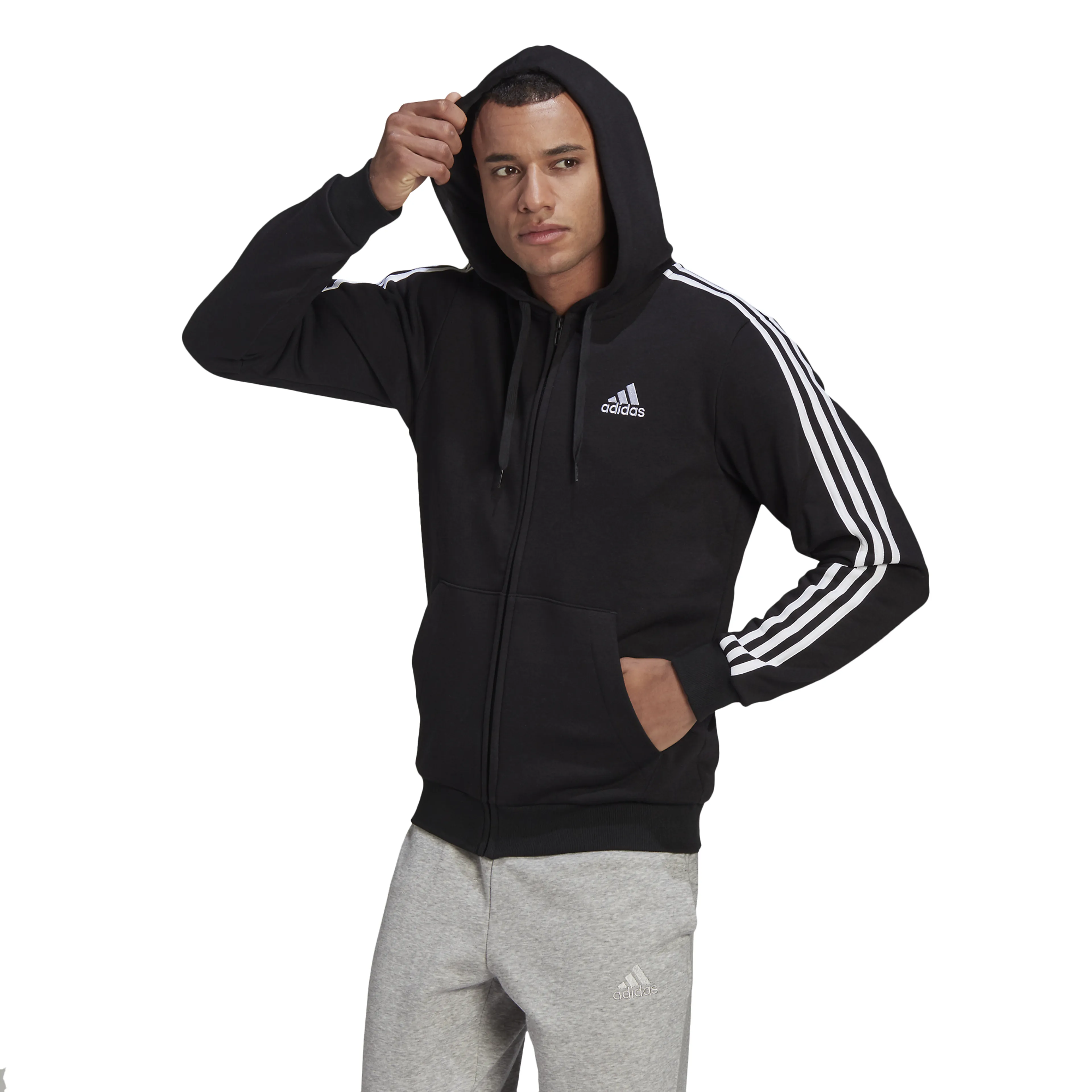 Essentials Fleece 3-Stripes hettejakke herre