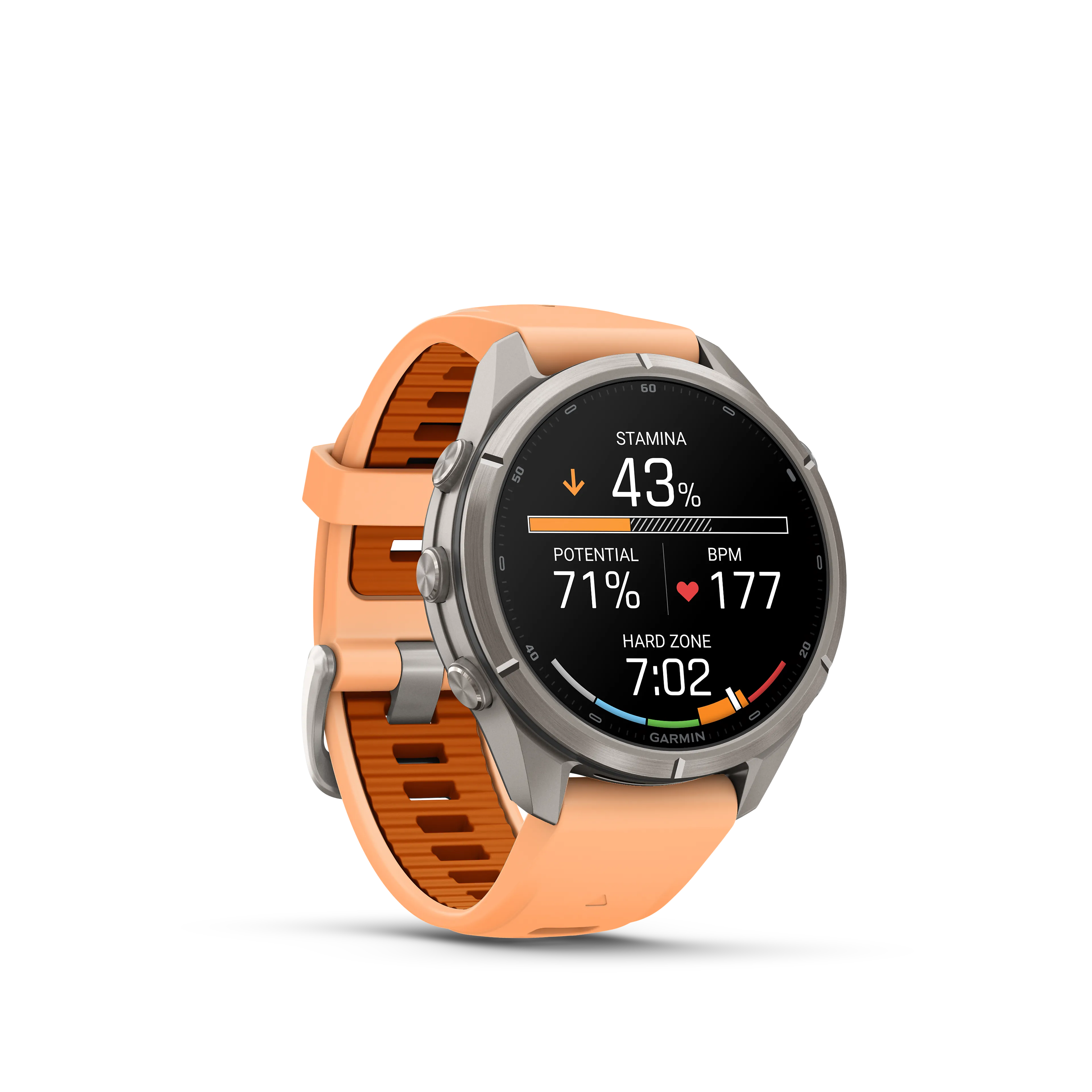 fenix 9 Pro inReach 43mm Ti Smartwatch, Titanium with shell pink/autumn orange silicone band