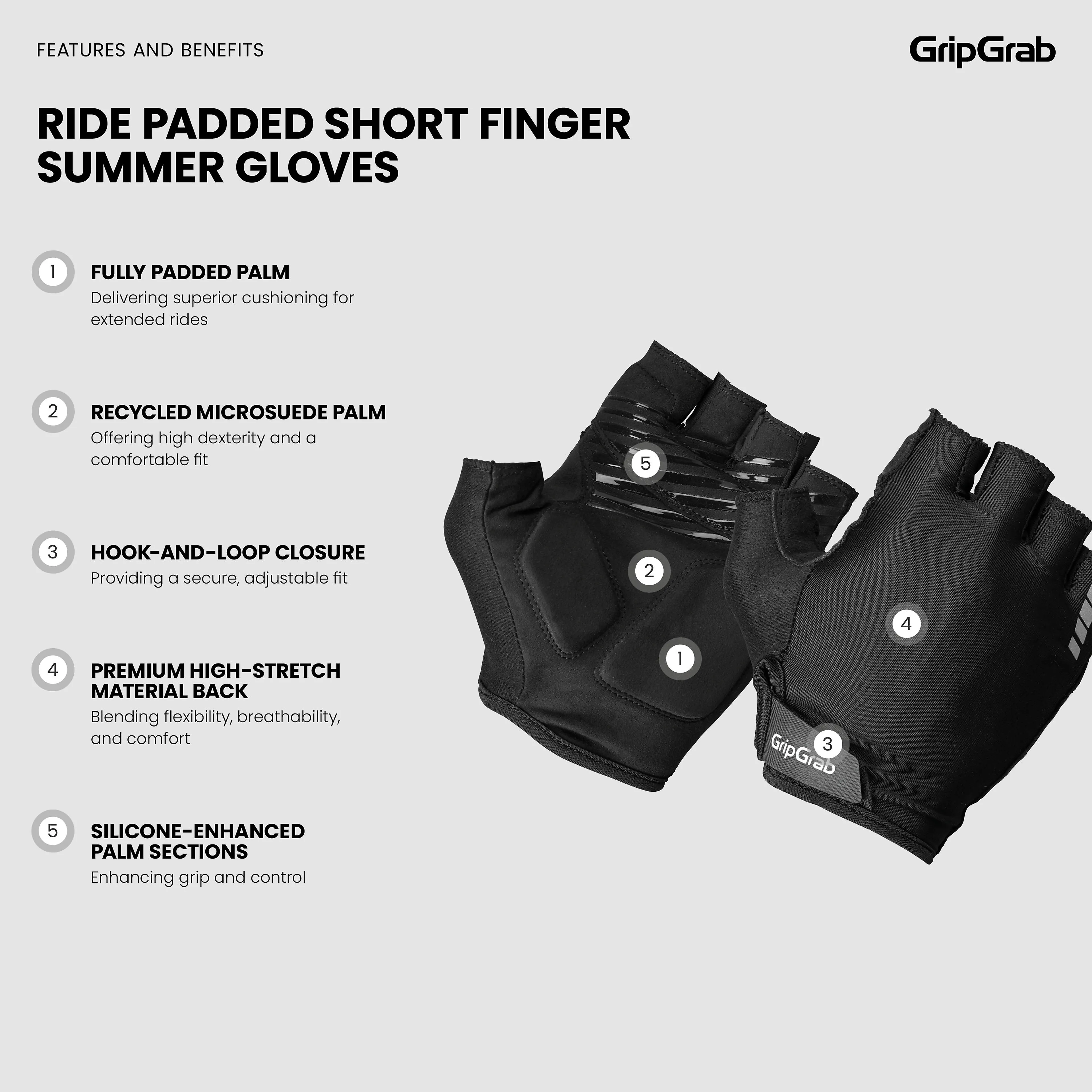 GripGrab Ride RC Max Padded Short Finger Summer Gloves GripGrab Ride RC Max Padded Short Finger Summer Gloves