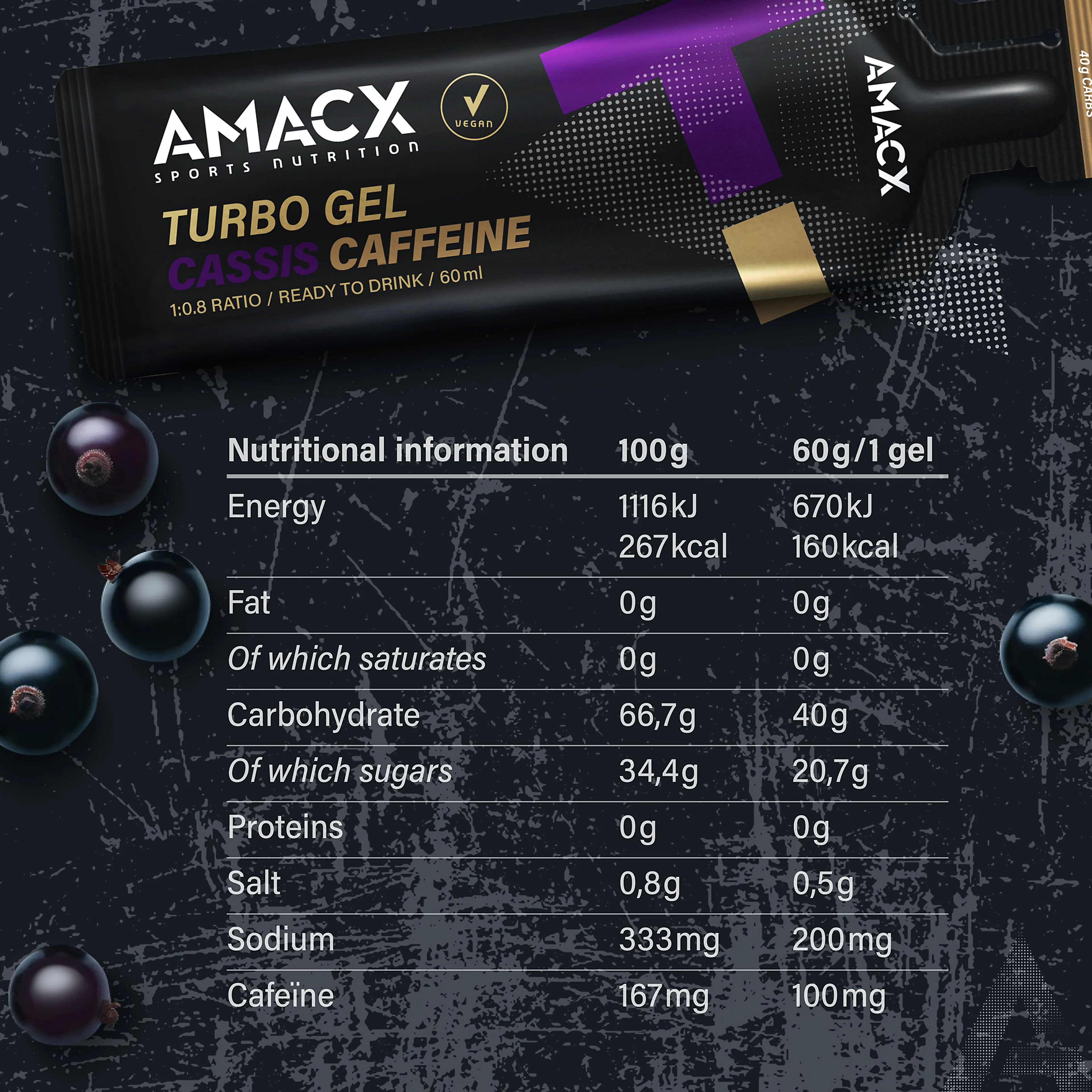 Turbo Gel Cassis Caffeine - 12 stk