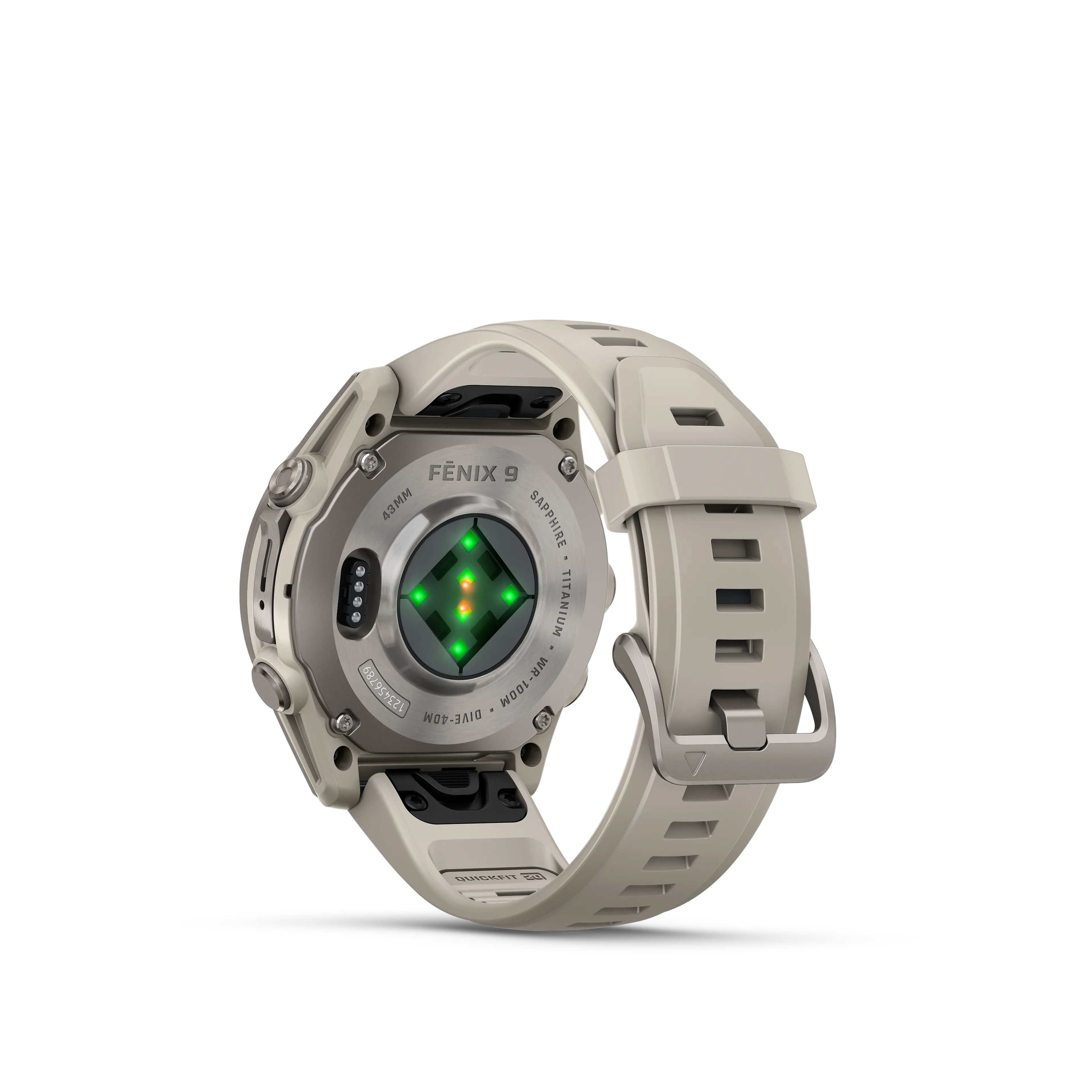 Fenix 9 43 mm, Titanium with fog gray silicone band